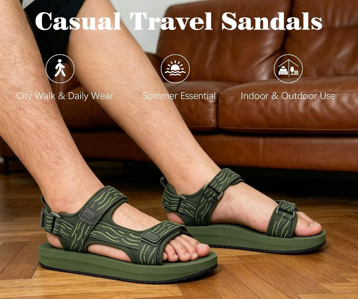 image:imageKuaiLu Mens Walking Sandals with Arch Support Adjustable amp LightweightGreen