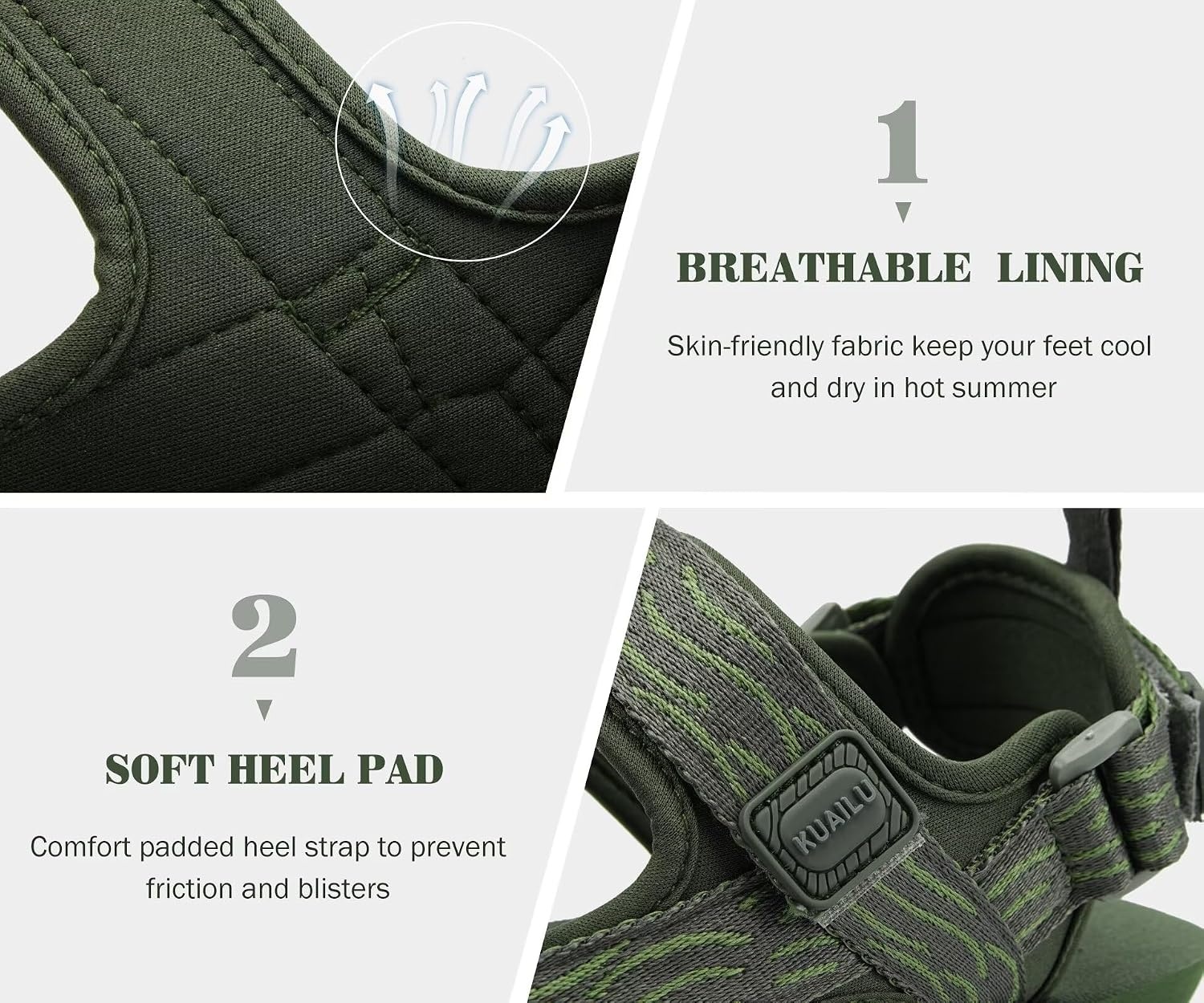 image:imageKuaiLu Mens Walking Sandals with Arch Support Adjustable amp LightweightGreen