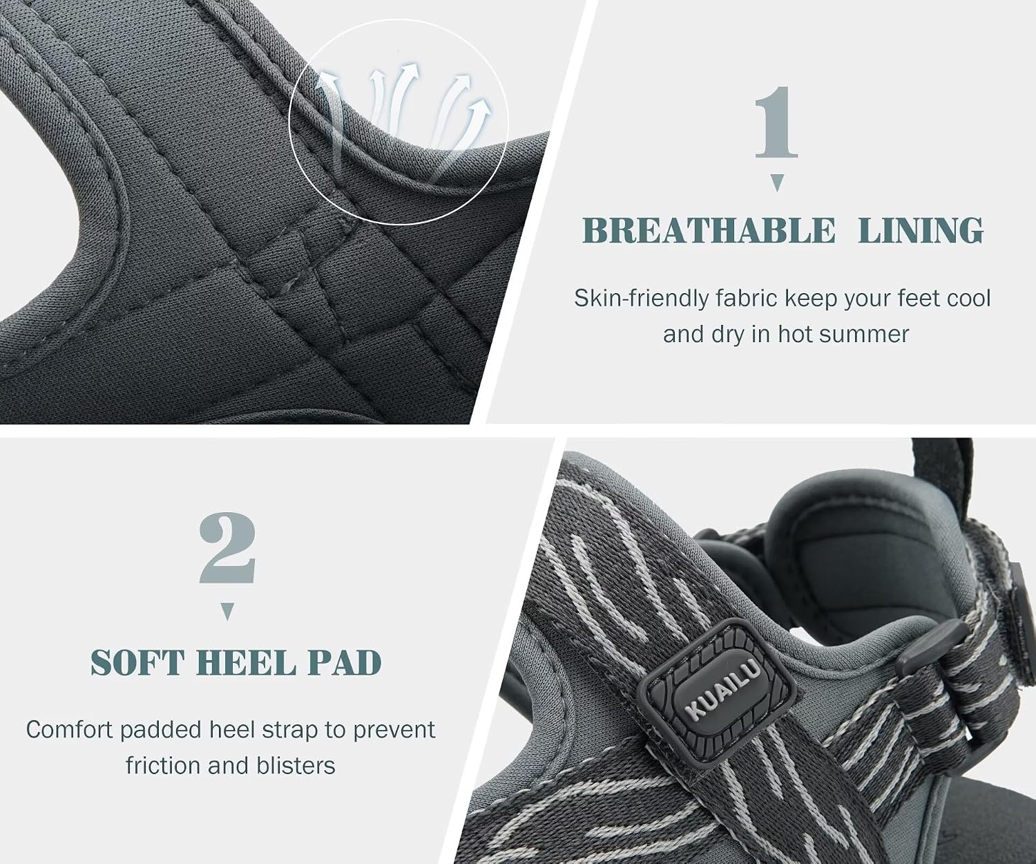 image:imageKuaiLu Mens Walking Sandals with Arch Support Adjustable amp LightweightGrey
