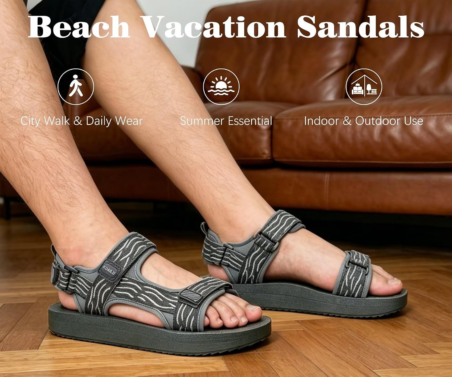 image:imageKuaiLu Mens Walking Sandals with Arch Support Adjustable amp LightweightGrey