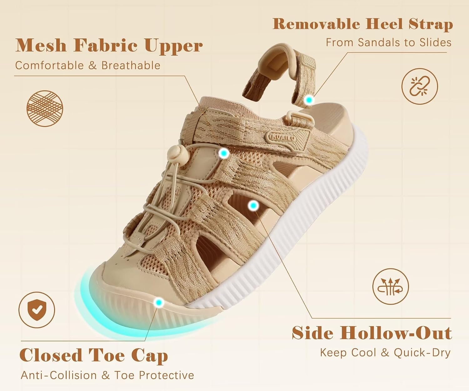 image:imageKuaiLu Orthopedic Closed Toe Sandals For Womens Athletic Outdoor WalkingBeige Whitechoose One Size Larger