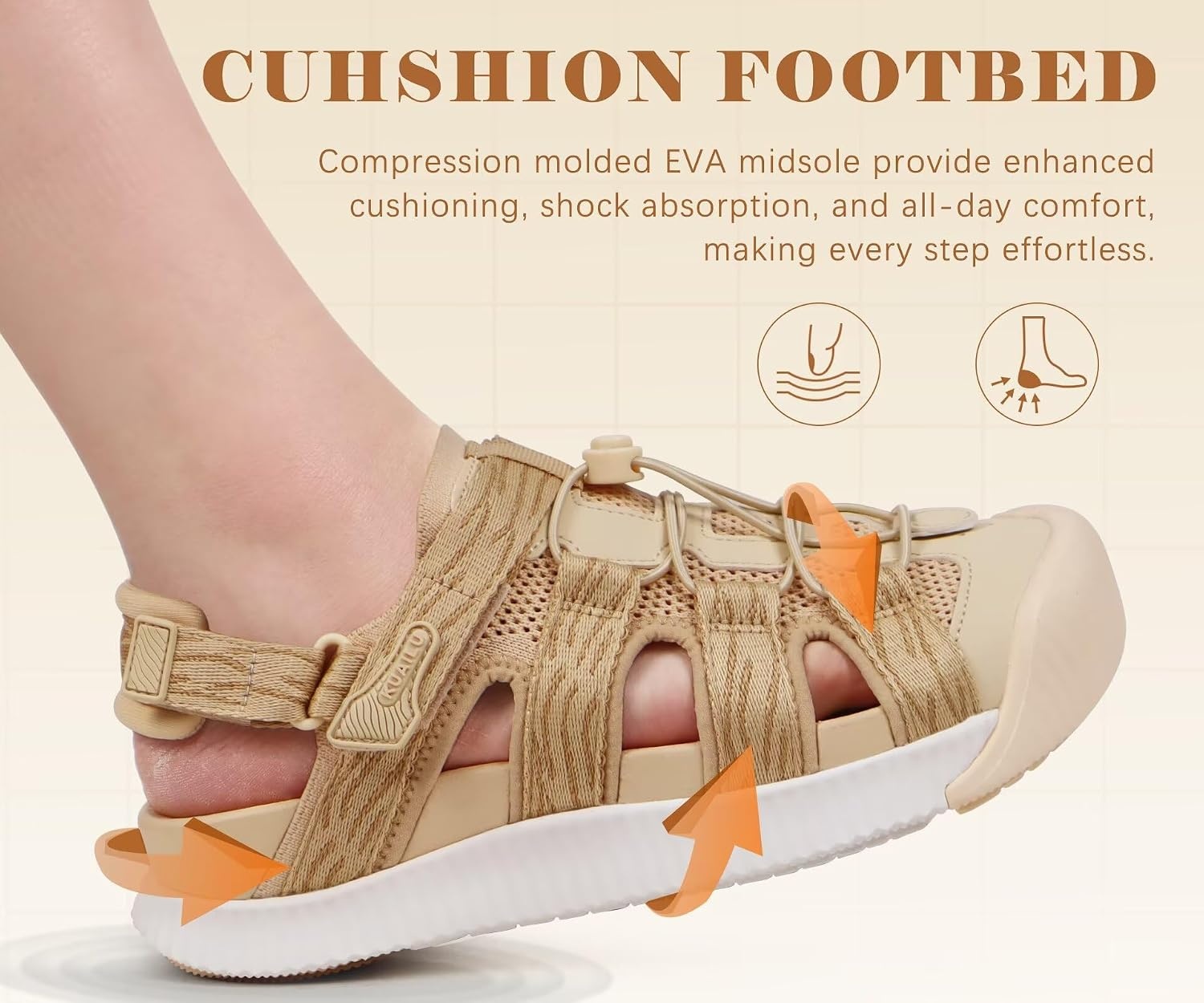 image:imageKuaiLu Orthopedic Closed Toe Sandals For Womens Athletic Outdoor WalkingBeige Whitechoose One Size Larger