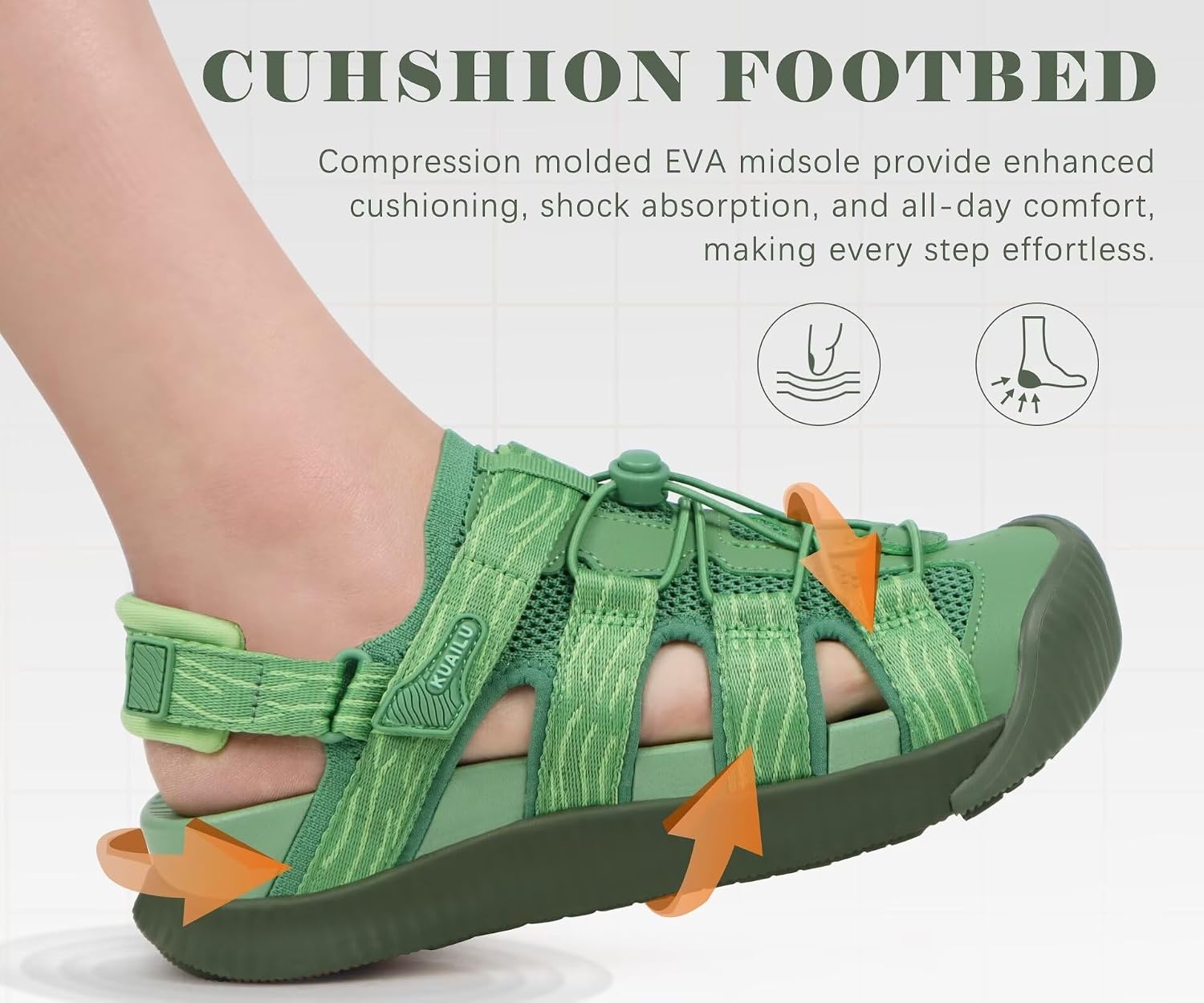 image:imageKuaiLu Orthopedic Closed Toe Sandals For Womens Athletic Outdoor WalkingGreenchoose One Size Larger