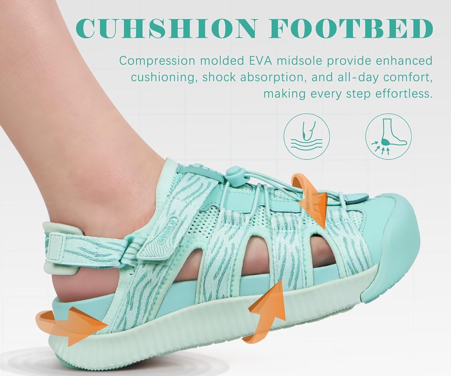 image:imageKuaiLu Orthopedic Closed Toe Sandals For Womens Athletic Outdoor WalkingLake Bluechoose One Size Larger