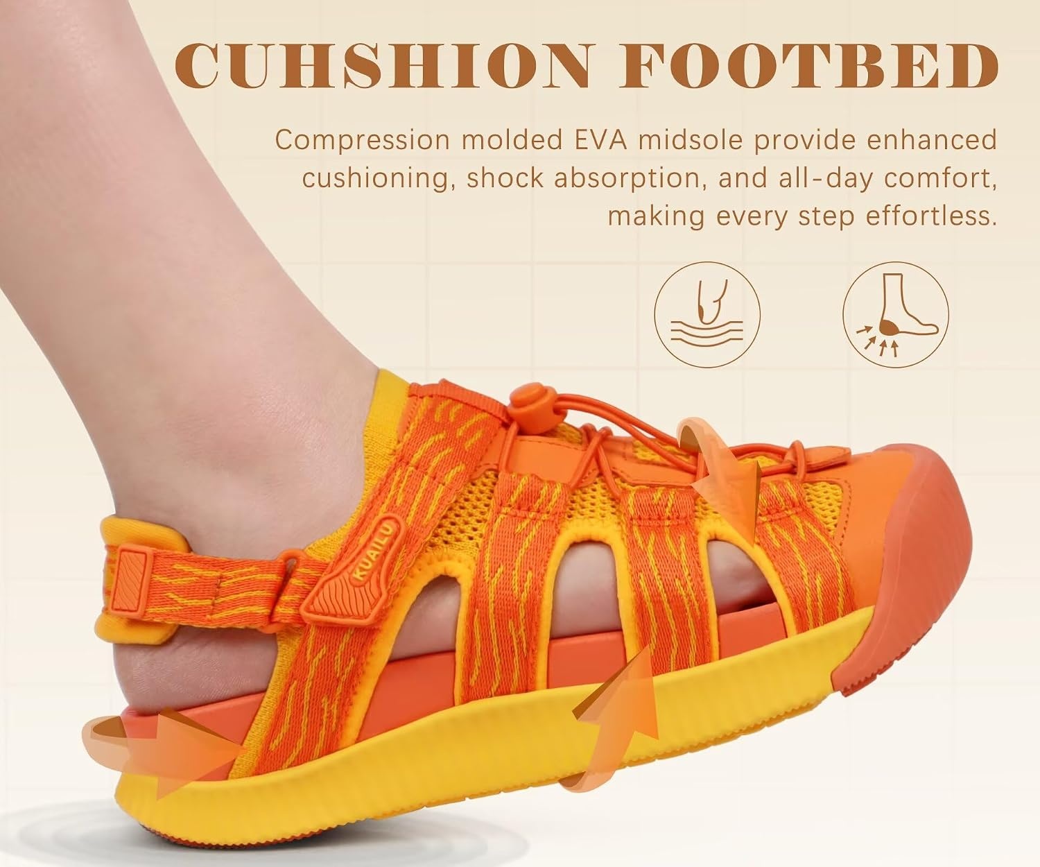 image:imageKuaiLu Orthopedic Closed Toe Sandals For Womens Athletic Outdoor WalkingOrange Yellowchoose One Size Larger