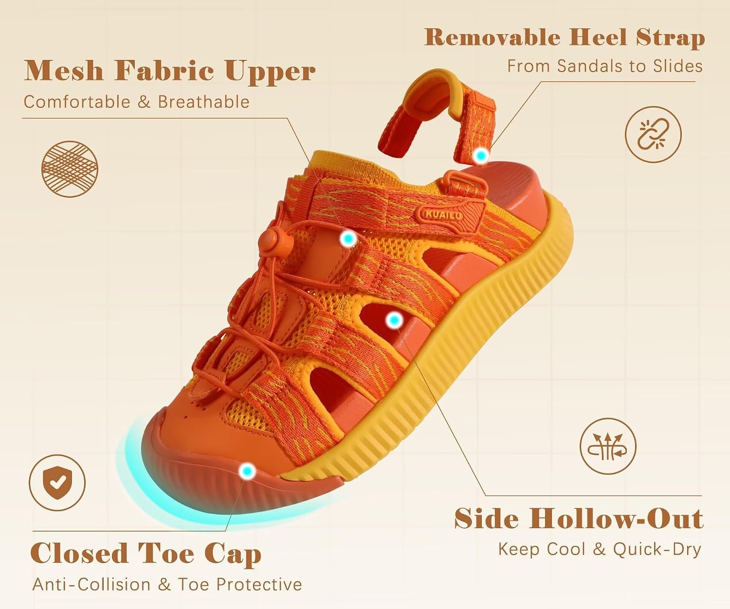image:imageKuaiLu Orthopedic Closed Toe Sandals For Womens Athletic Outdoor WalkingOrange Yellowchoose One Size Larger