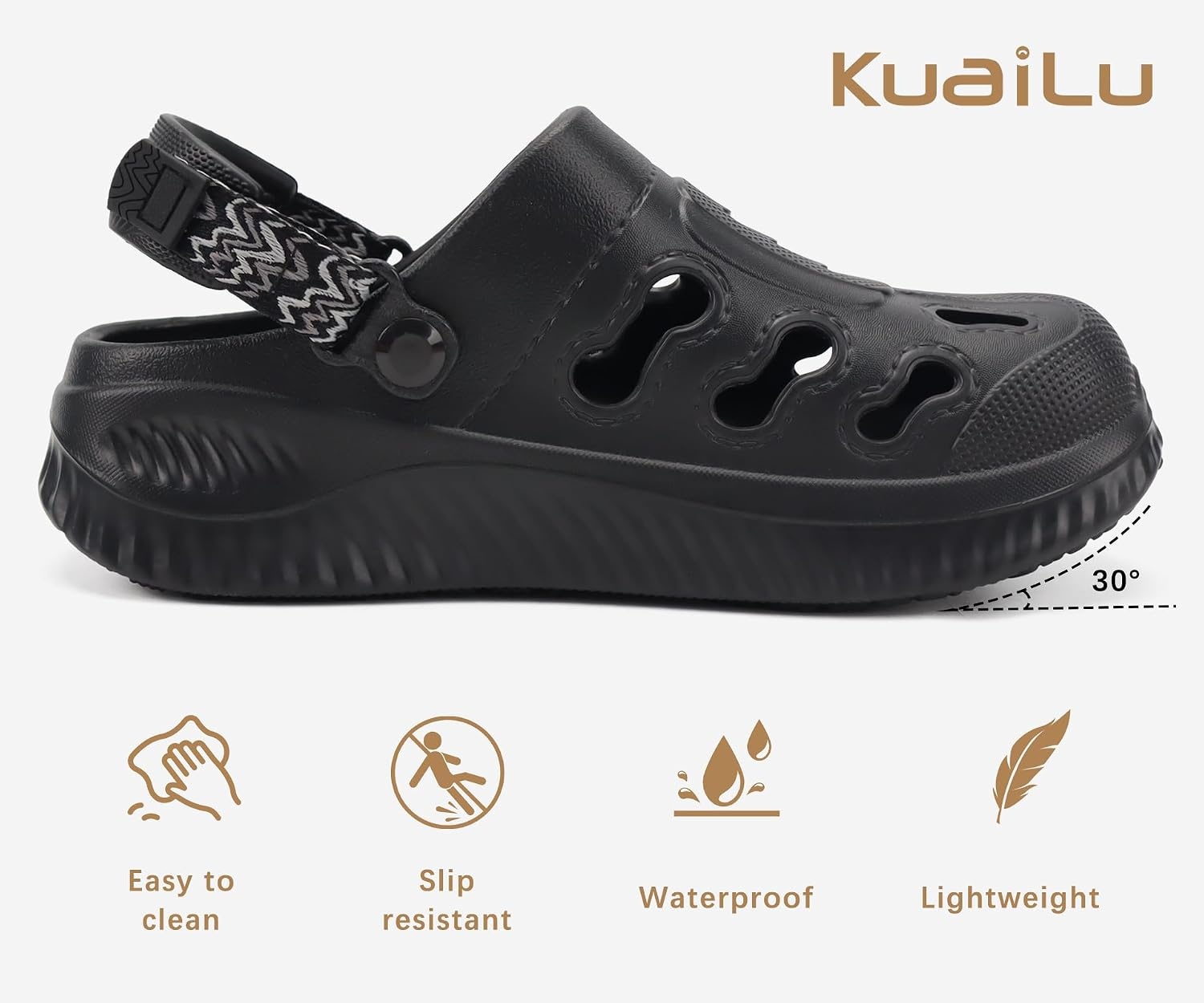 image:imageKuaiLu Womens Classic Recovery Clogs Waterproof amp Quick Dry Beach SandalsAll Black