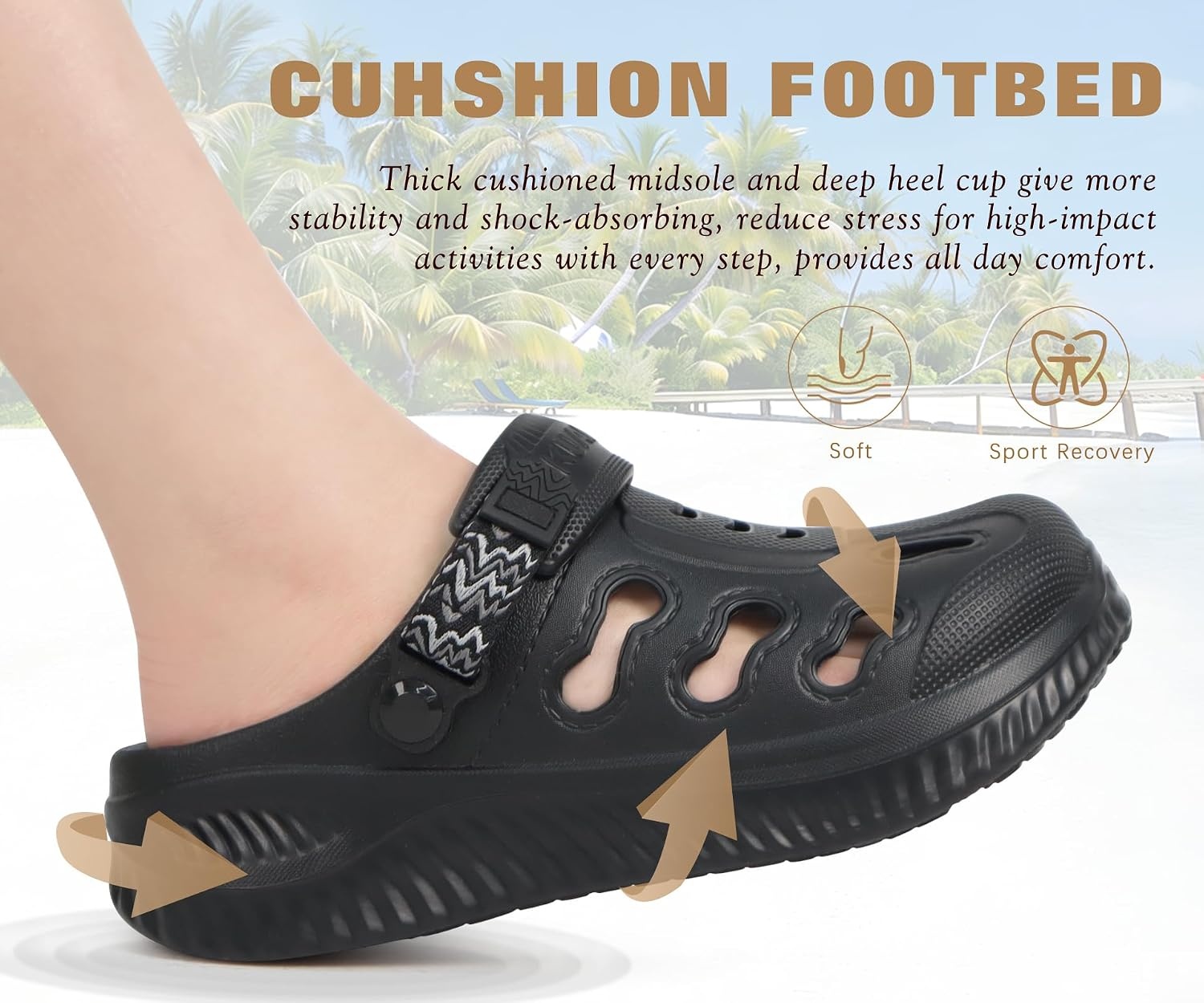 image:imageKuaiLu Womens Classic Recovery Clogs Waterproof amp Quick Dry Beach SandalsAll Black