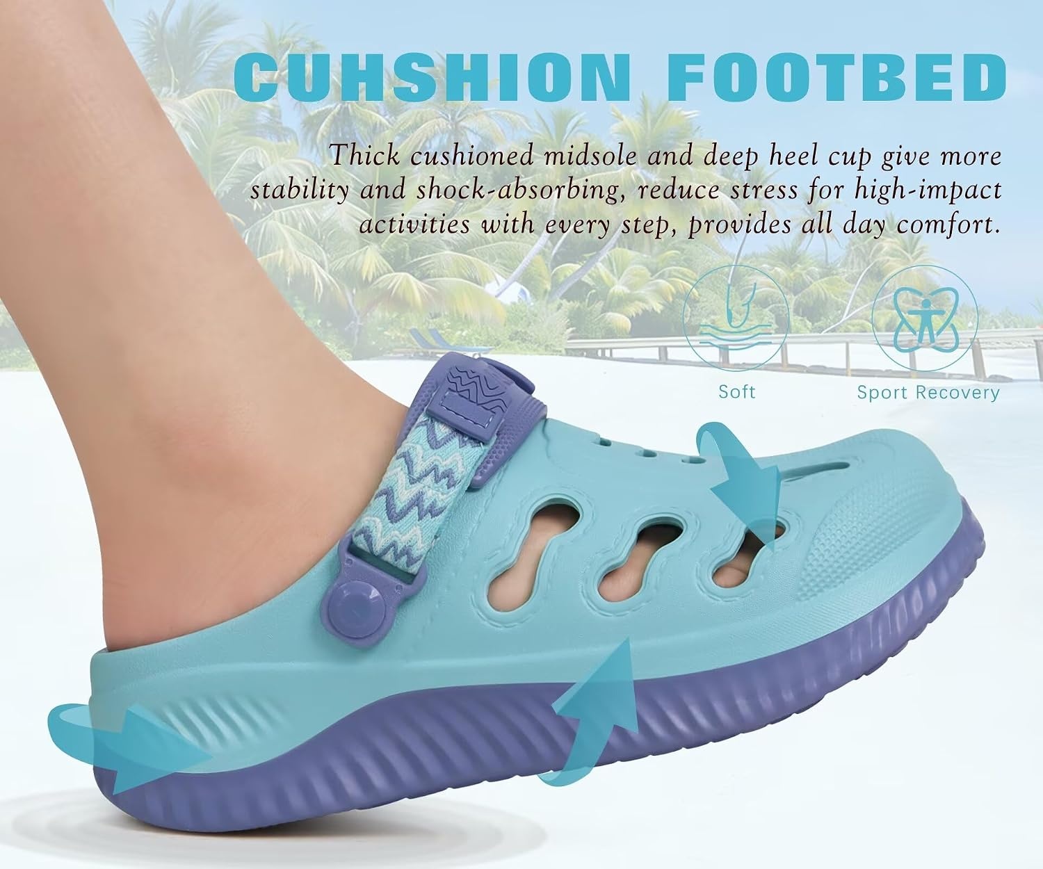 image:imageKuaiLu Womens Classic Recovery Clogs Waterproof amp Quick Dry Beach SandalsAqua Blue