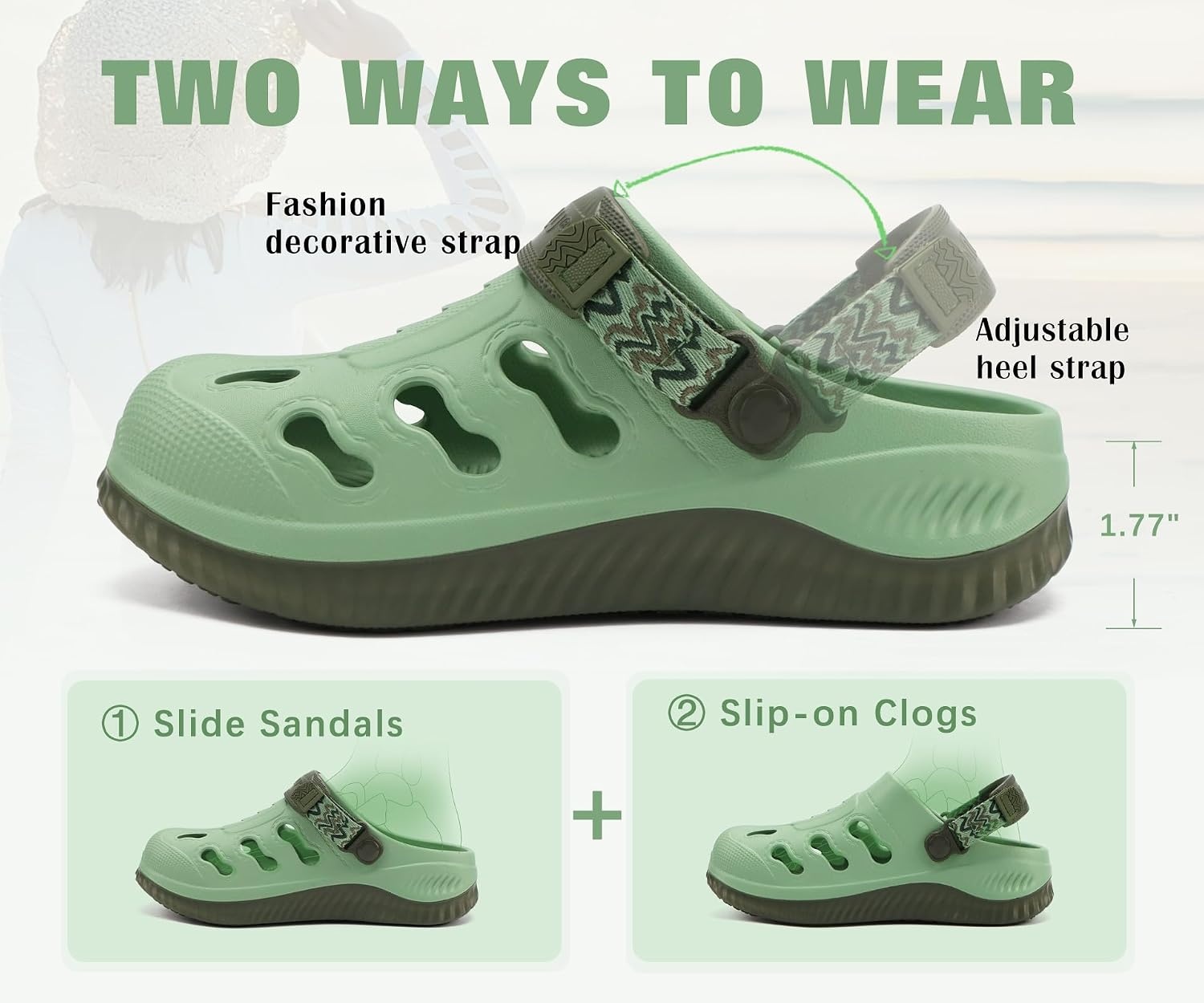 image:imageKuaiLu Womens Classic Recovery Clogs Waterproof amp Quick Dry Beach SandalsBean Green