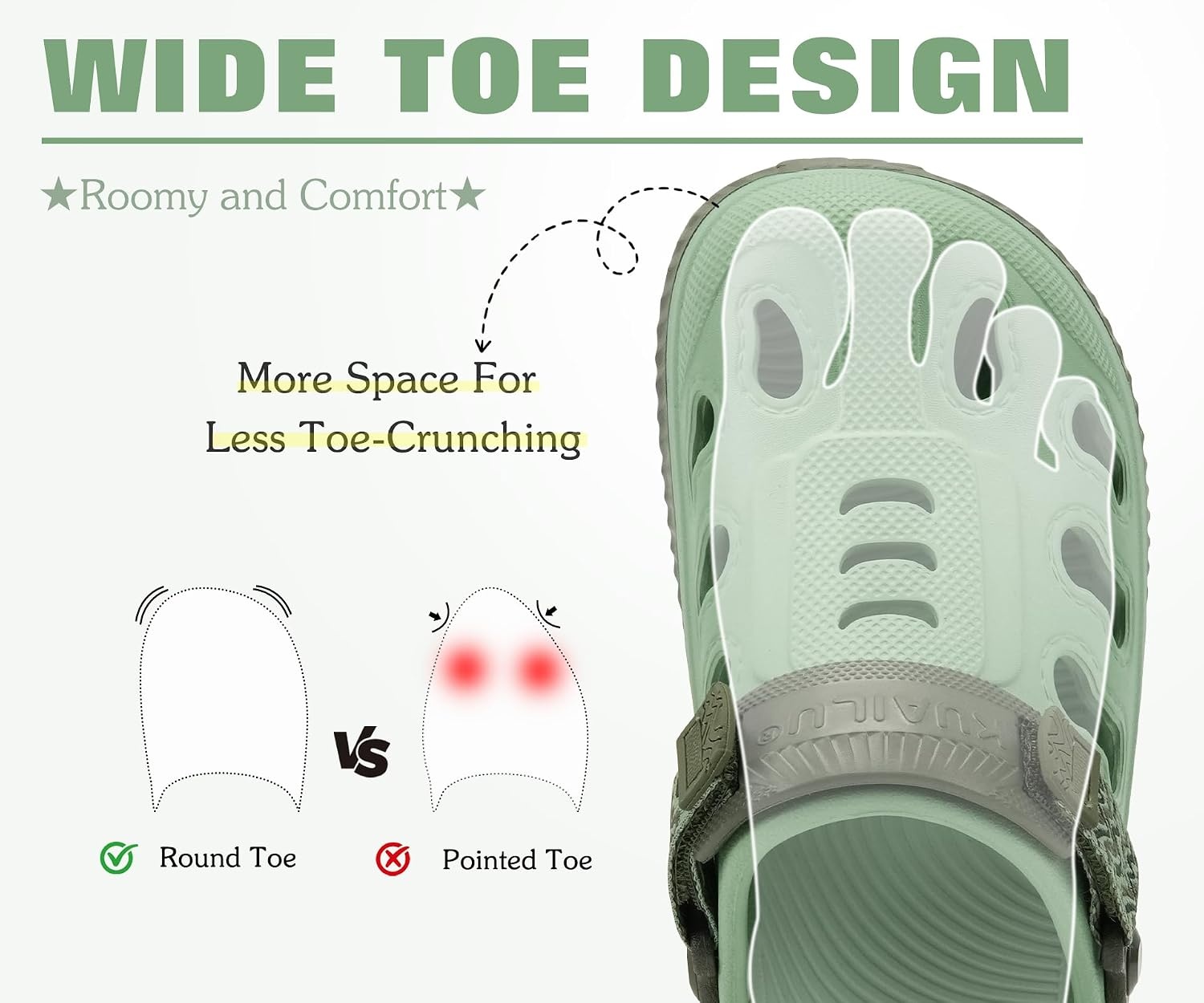 image:imageKuaiLu Womens Classic Recovery Clogs Waterproof amp Quick Dry Beach SandalsBean Green