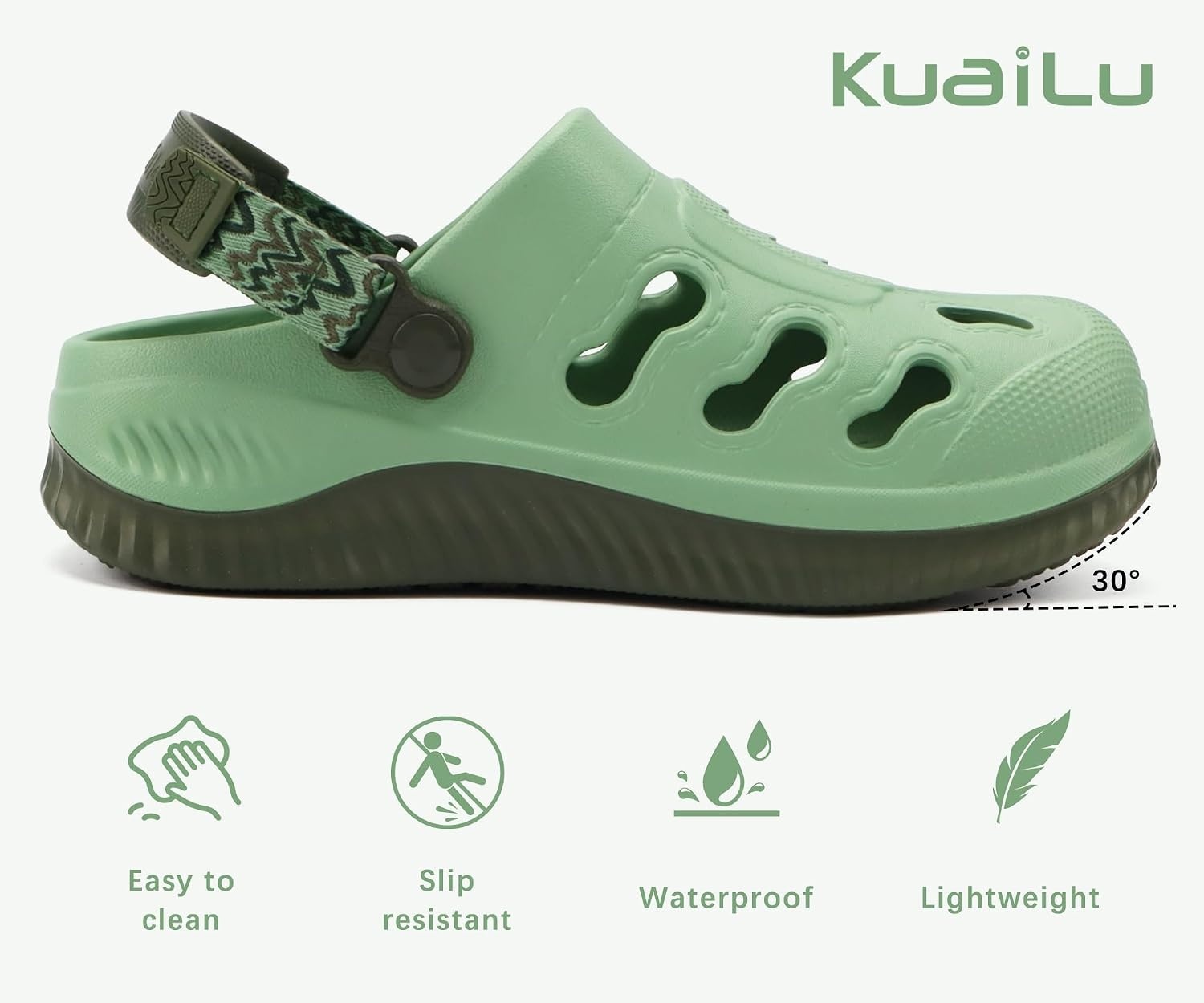 image:imageKuaiLu Womens Classic Recovery Clogs Waterproof amp Quick Dry Beach SandalsBean Green