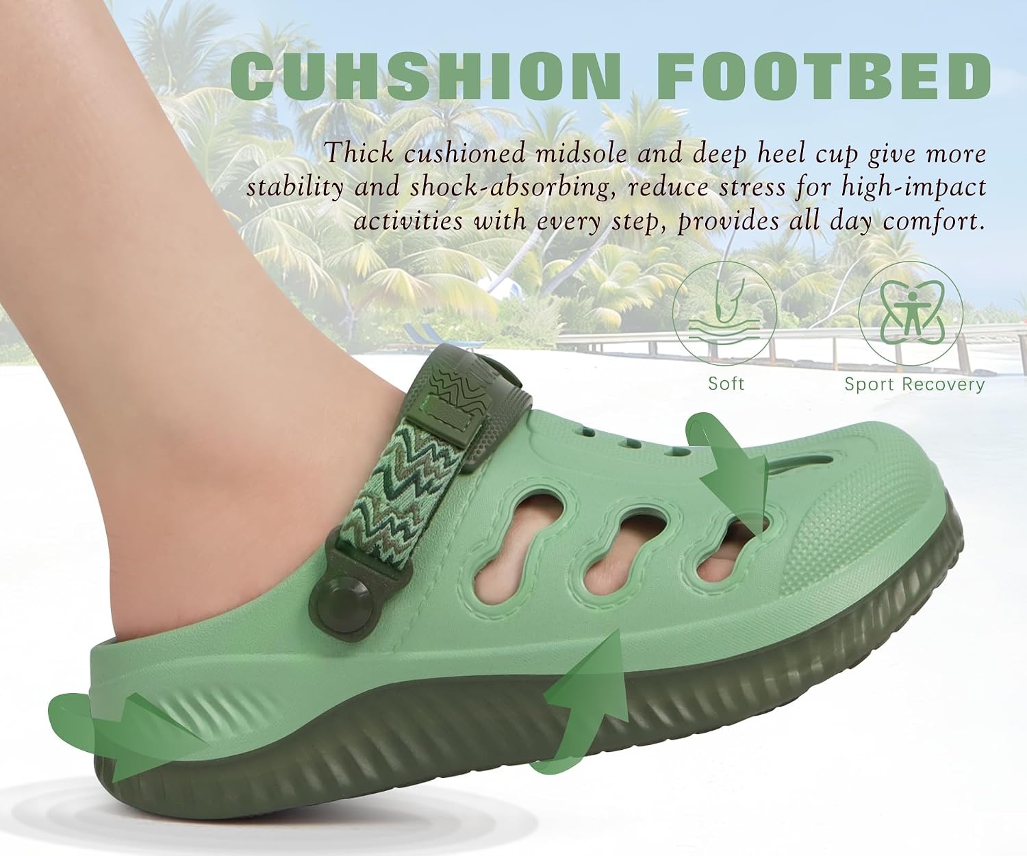 image:imageKuaiLu Womens Classic Recovery Clogs Waterproof amp Quick Dry Beach SandalsBean Green