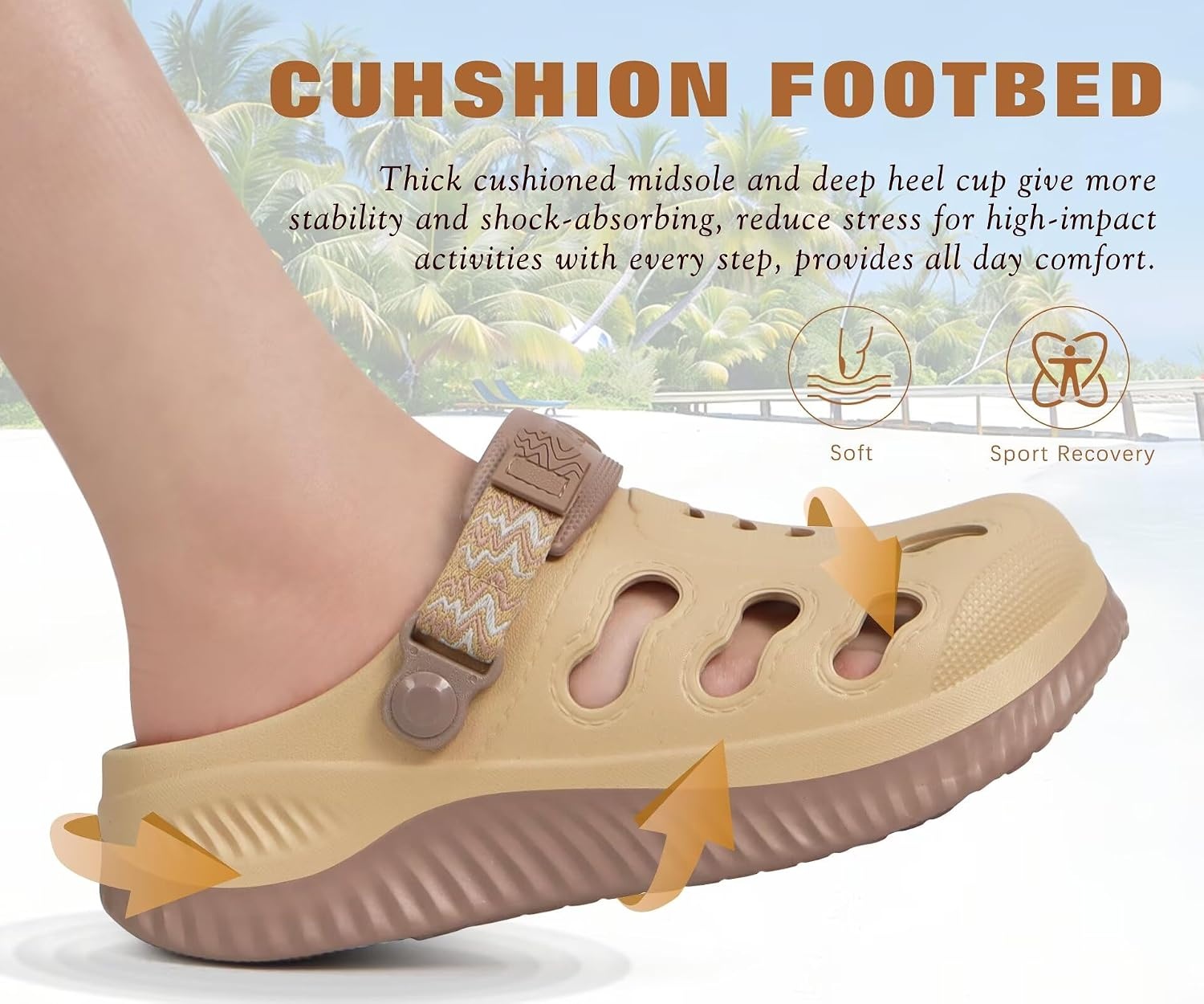 image:imageKuaiLu Womens Classic Recovery Clogs Waterproof amp Quick Dry Beach SandalsBeige
