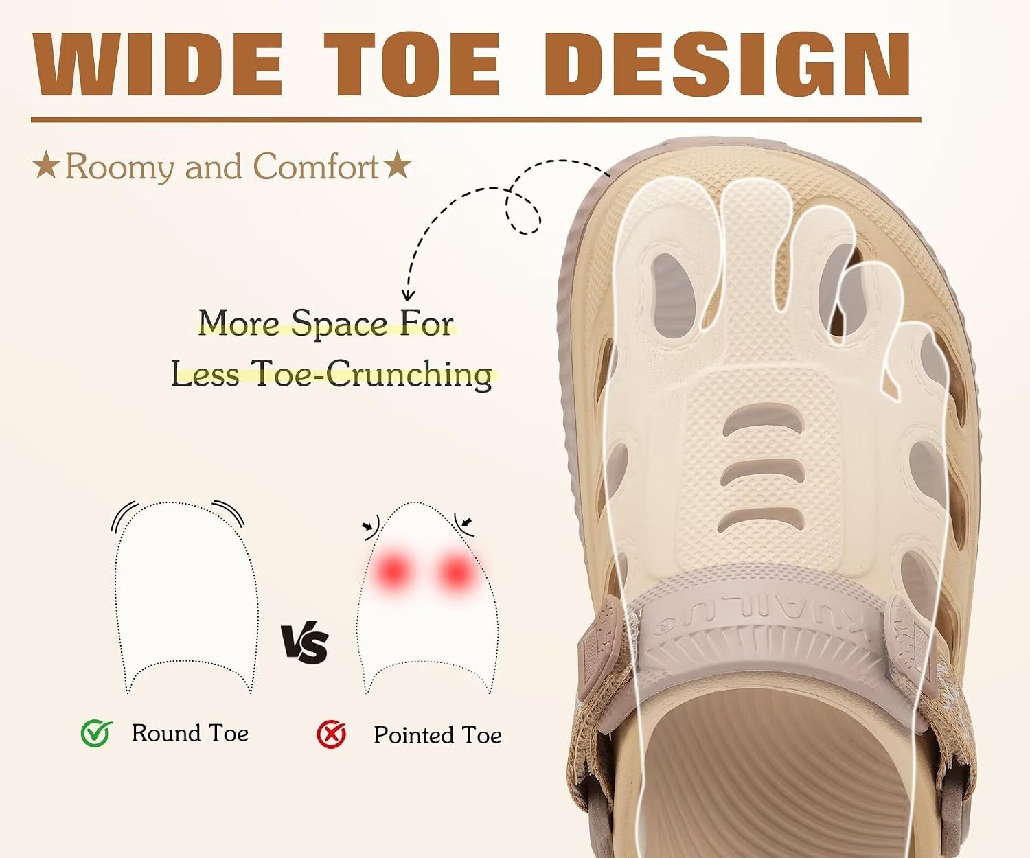 image:imageKuaiLu Womens Classic Recovery Clogs Waterproof amp Quick Dry Beach SandalsBeige