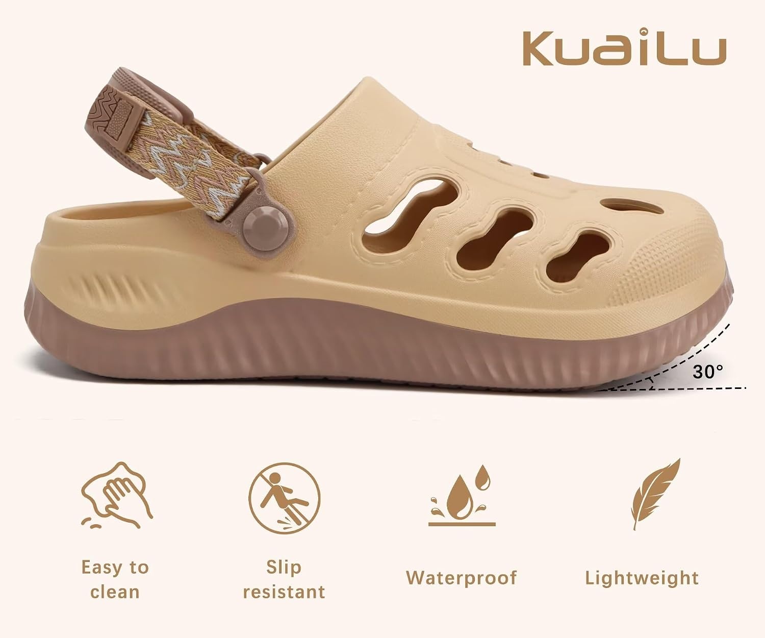 image:imageKuaiLu Womens Classic Recovery Clogs Waterproof amp Quick Dry Beach SandalsBeige