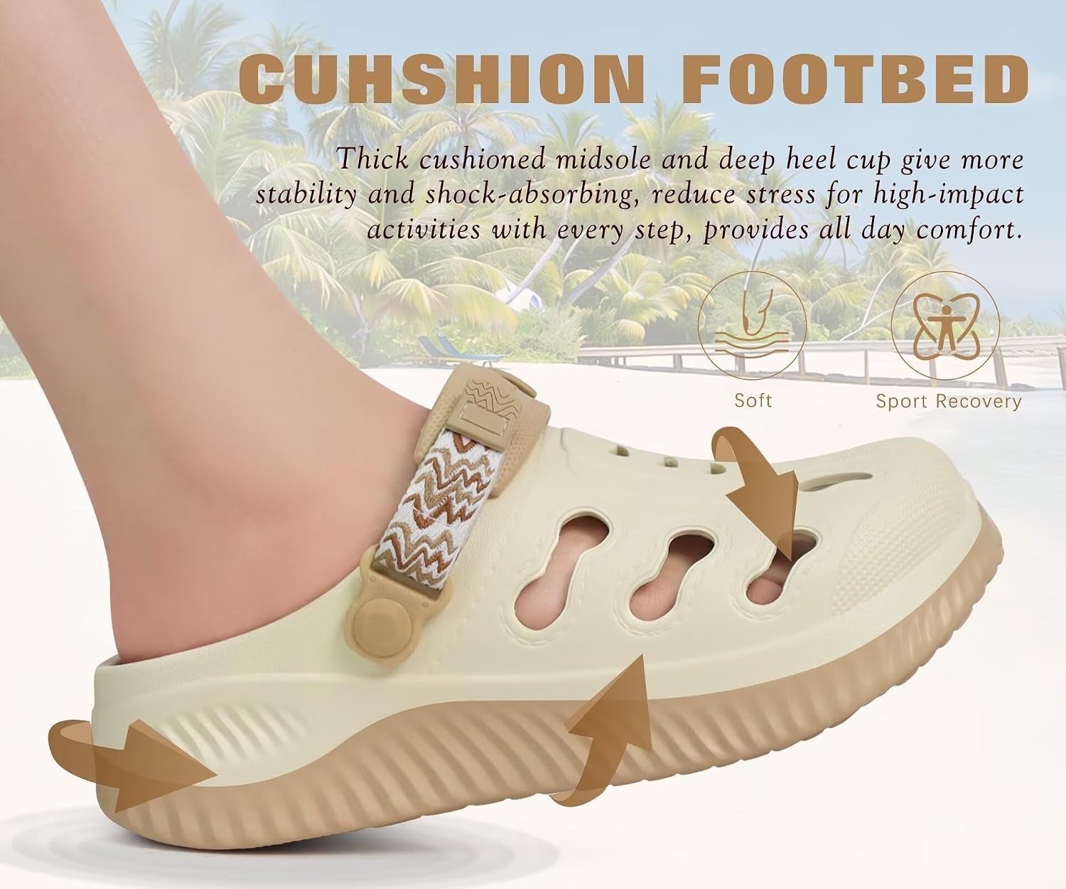image:imageKuaiLu Womens Classic Recovery Clogs Waterproof amp Quick Dry Beach SandalsBeige White