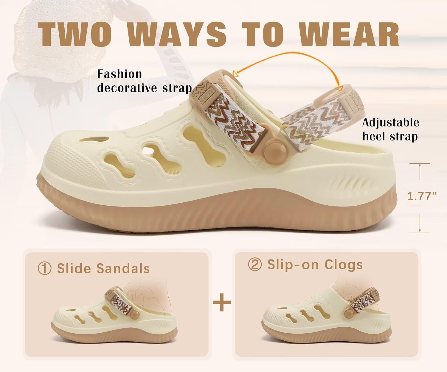 image:imageKuaiLu Womens Classic Recovery Clogs Waterproof amp Quick Dry Beach SandalsBeige White