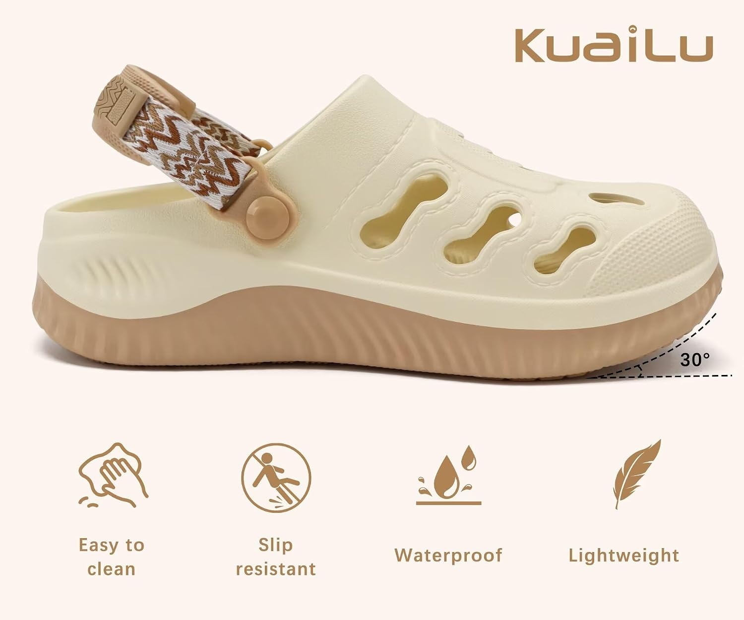 image:imageKuaiLu Womens Classic Recovery Clogs Waterproof amp Quick Dry Beach SandalsBeige White