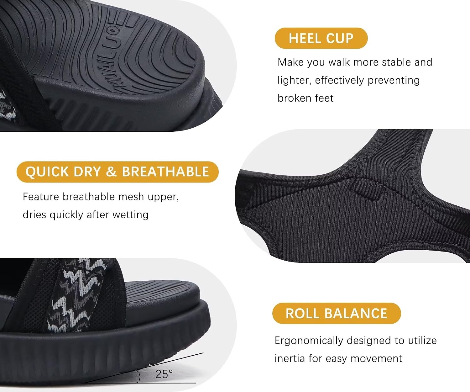 image:imageKuaiLu Womens Orthopedic Walking Sandals with Comfortable Arch SupportAll Black