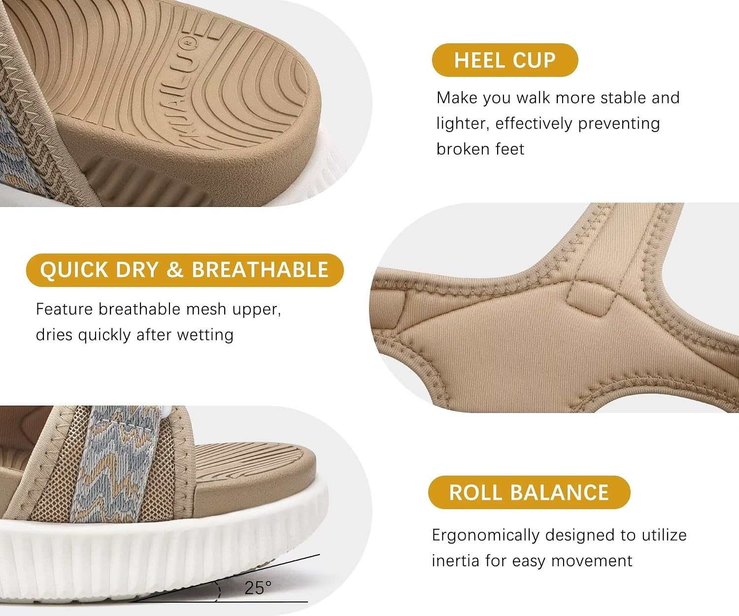 image:imageKuaiLu Womens Orthopedic Walking Sandals with Comfortable Arch SupportBeige