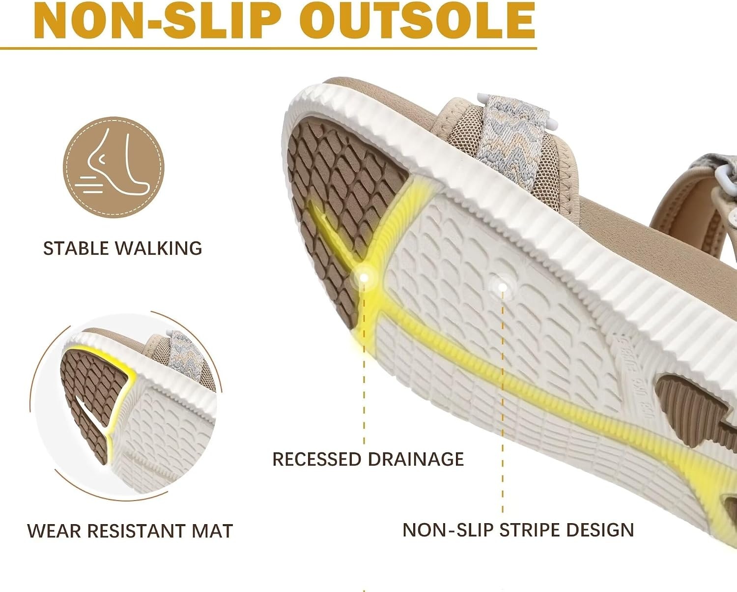 image:imageKuaiLu Womens Orthopedic Walking Sandals with Comfortable Arch SupportBeige