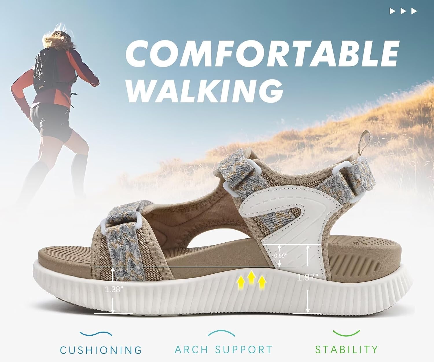 image:imageKuaiLu Womens Orthopedic Walking Sandals with Comfortable Arch SupportBeige