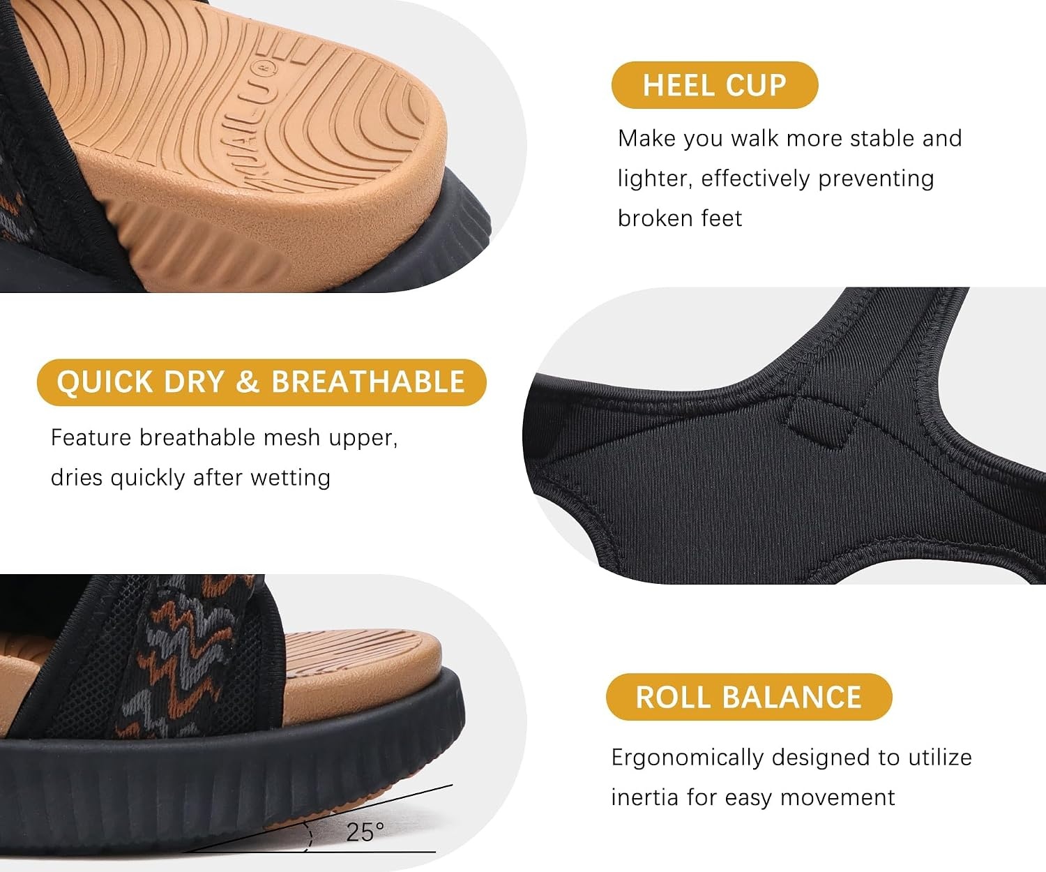 image:imageKuaiLu Womens Orthopedic Walking Sandals with Comfortable Arch SupportBlack Khaki