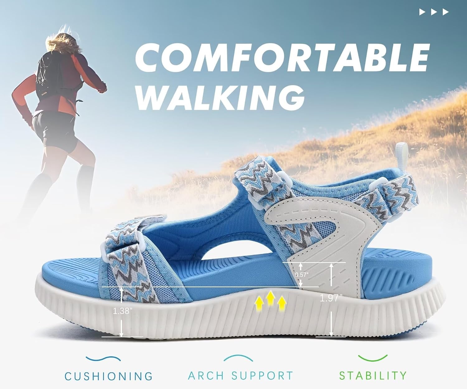 image:imageKuaiLu Womens Orthopedic Walking Sandals with Comfortable Arch SupportBlue White