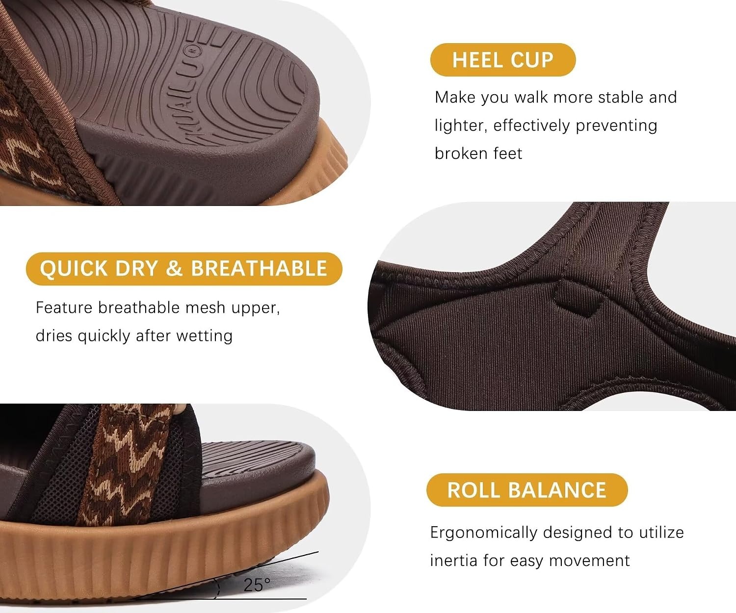 image:imageKuaiLu Womens Orthopedic Walking Sandals with Comfortable Arch SupportBrown Khaki