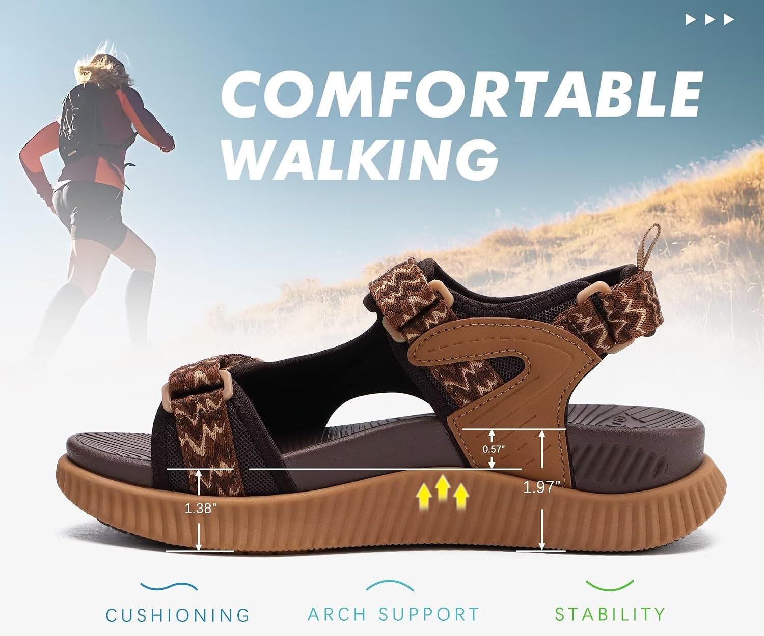 image:imageKuaiLu Womens Orthopedic Walking Sandals with Comfortable Arch SupportBrown Khaki