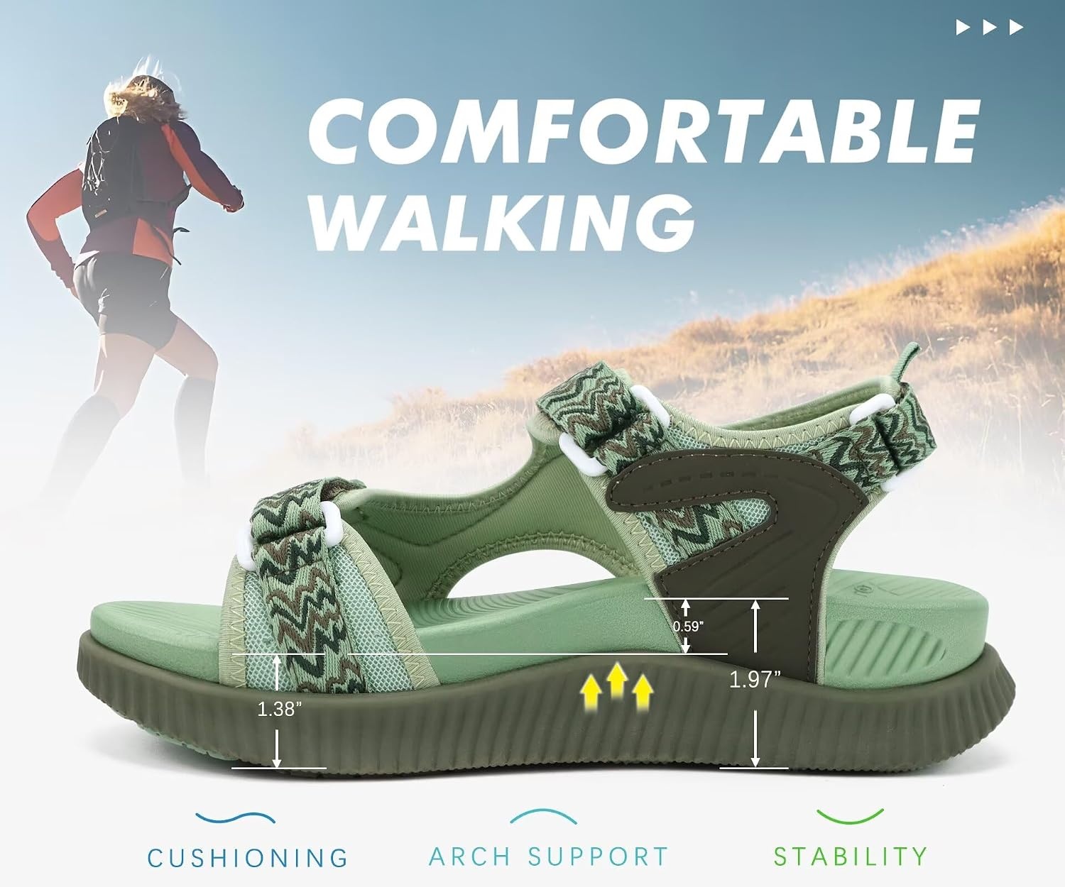 image:imageKuaiLu Womens Orthopedic Walking Sandals with Comfortable Arch SupportGreen