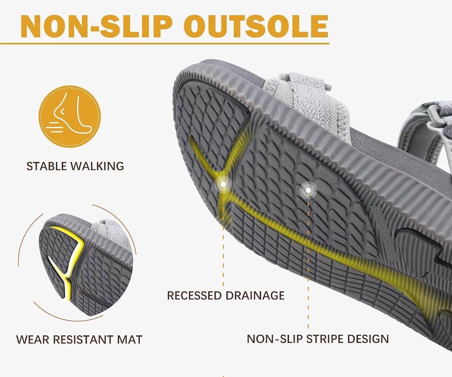 image:imageKuaiLu Womens Orthopedic Walking Sandals with Comfortable Arch SupportGrey