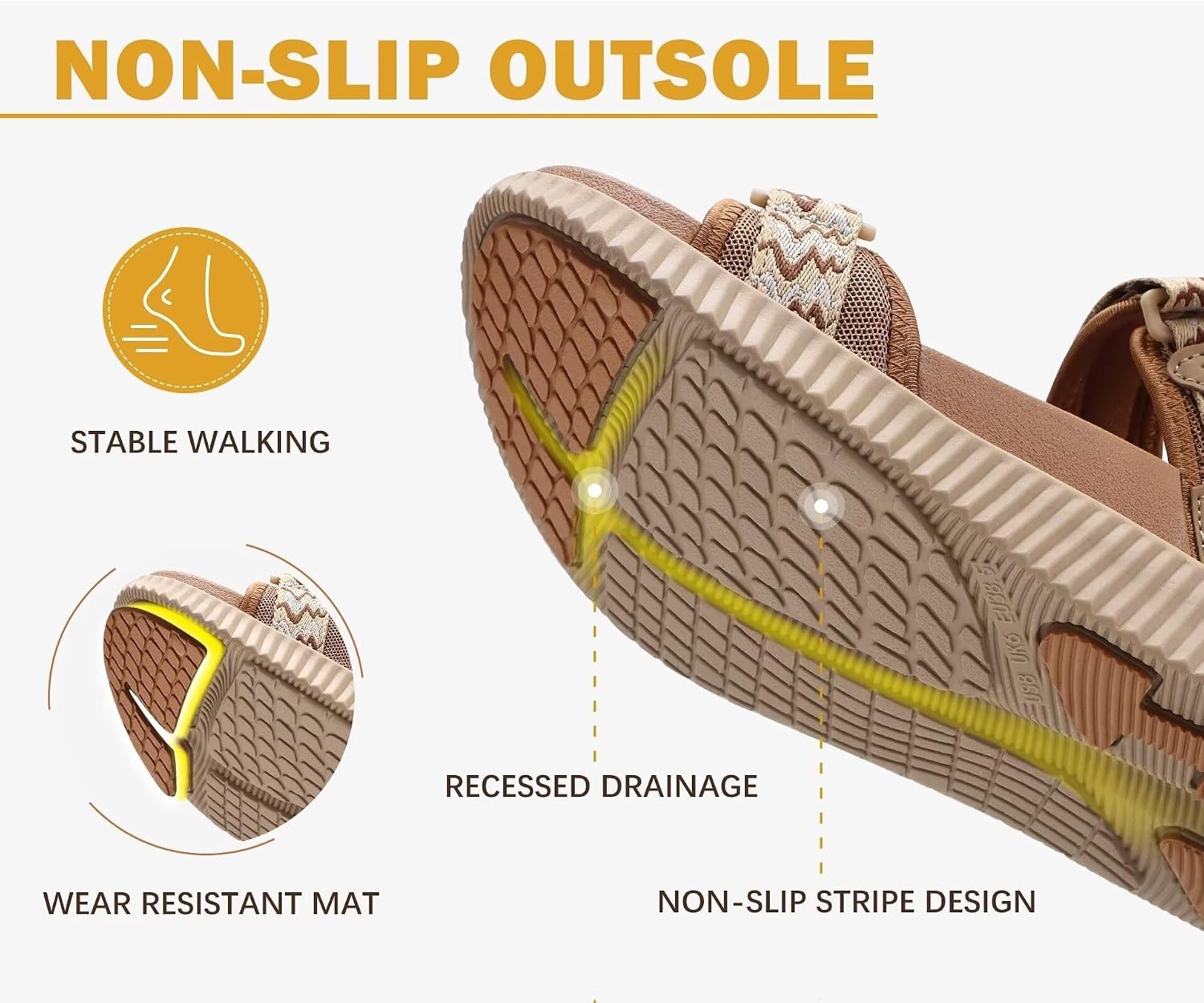 image:imageKuaiLu Womens Orthopedic Walking Sandals with Comfortable Arch SupportKhaki