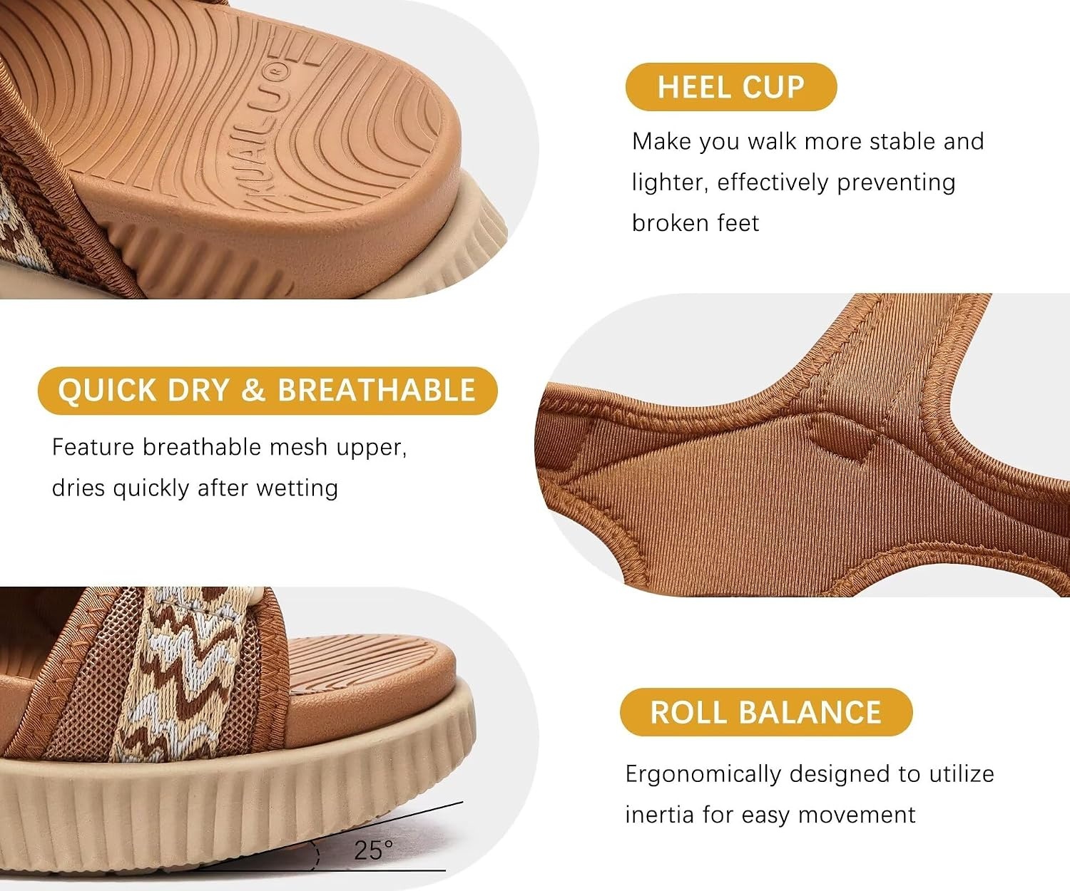 image:imageKuaiLu Womens Orthopedic Walking Sandals with Comfortable Arch SupportKhaki