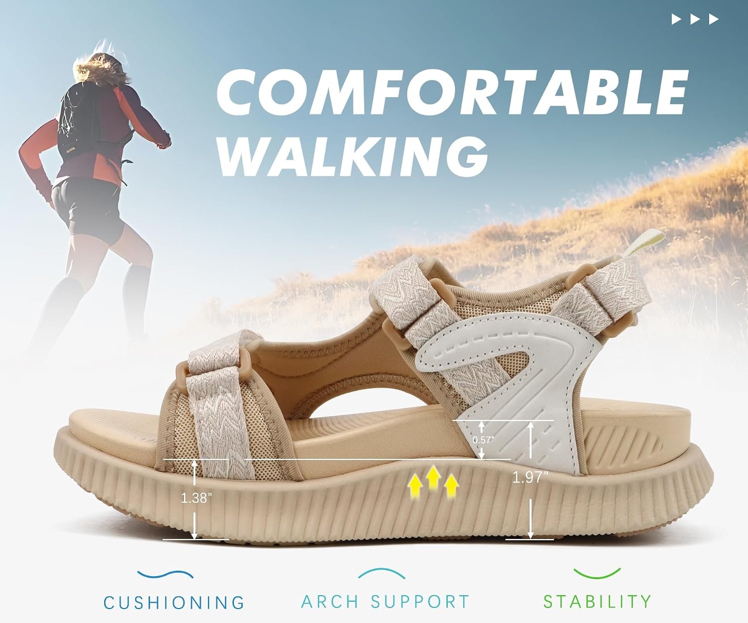 image:imageKuaiLu Womens Orthopedic Walking Sandals with Comfortable Arch SupportLight Beige