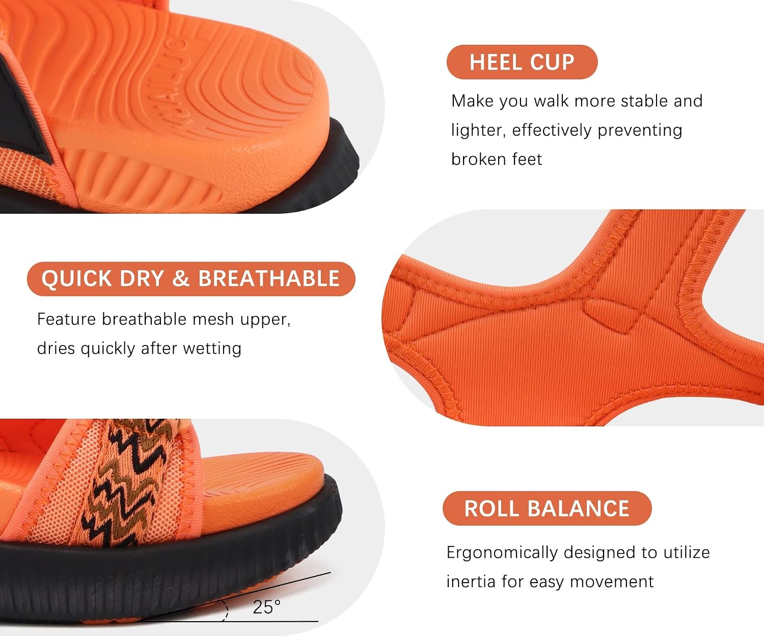 image:imageKuaiLu Womens Orthopedic Walking Sandals with Comfortable Arch SupportOrange Black