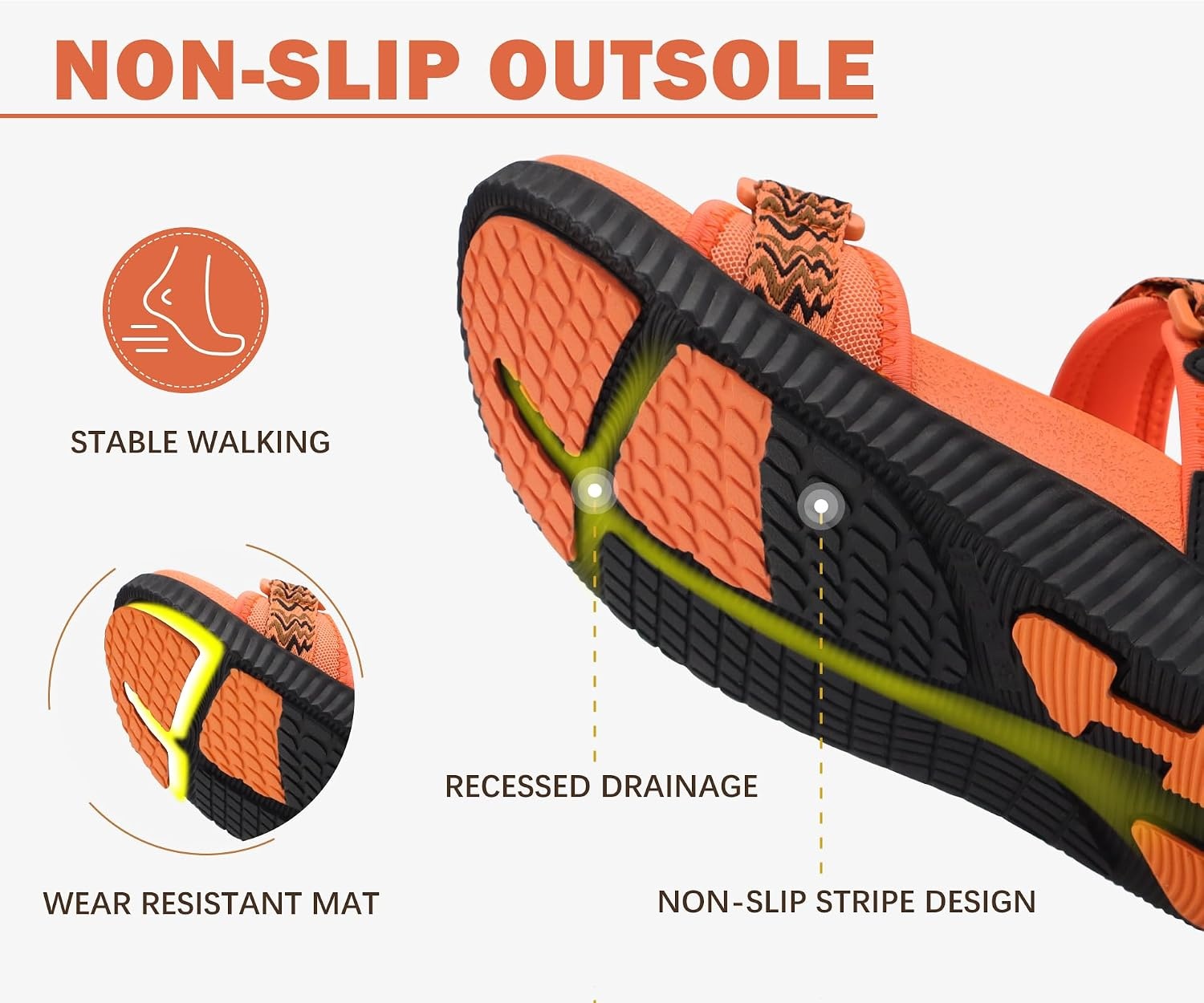 image:imageKuaiLu Womens Orthopedic Walking Sandals with Comfortable Arch SupportOrange Black