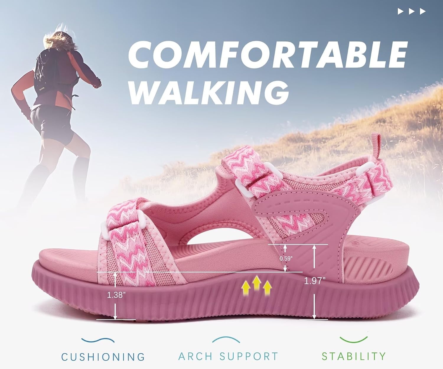 image:imageKuaiLu Womens Orthopedic Walking Sandals with Comfortable Arch SupportPink