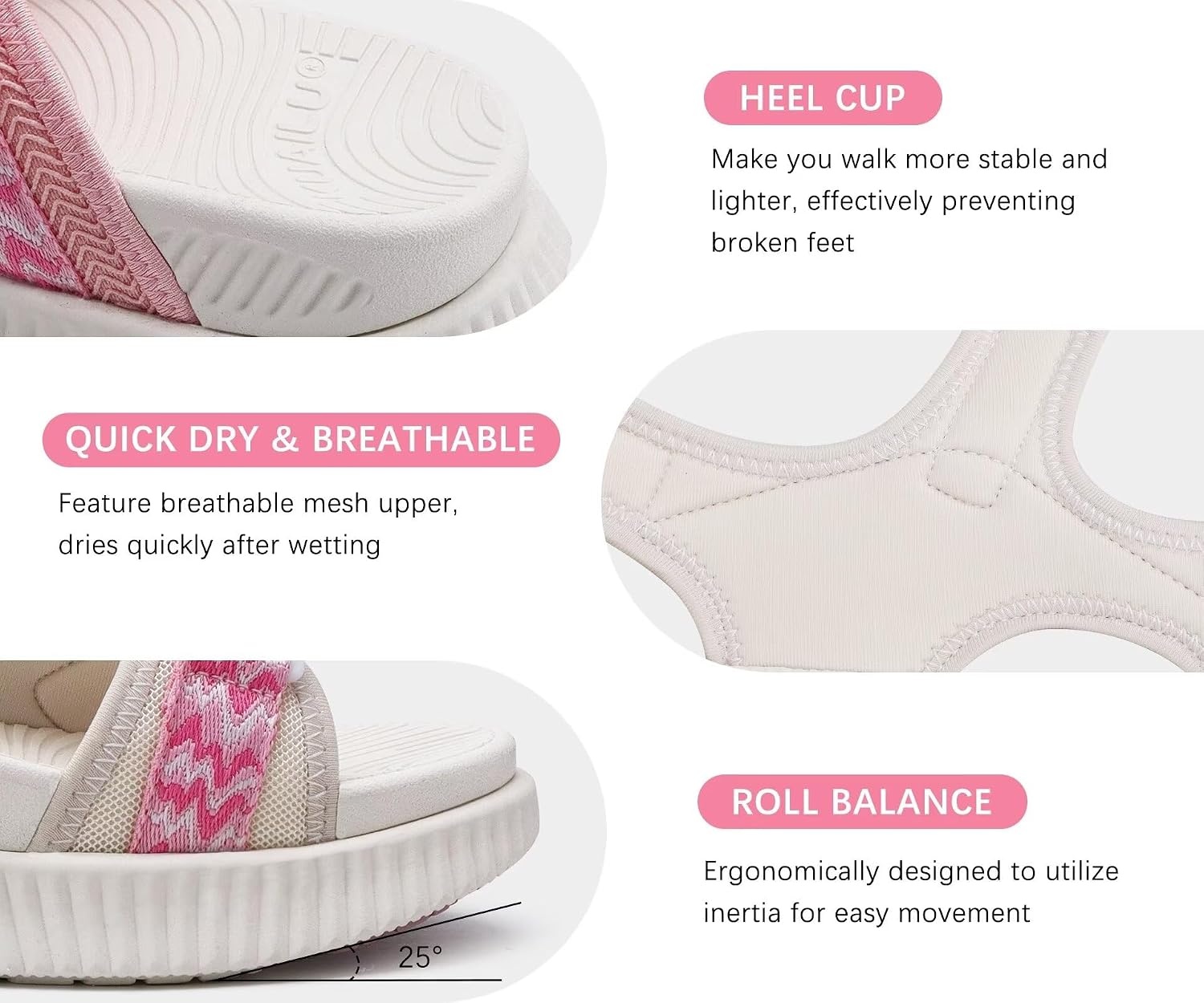 image:imageKuaiLu Womens Orthopedic Walking Sandals with Comfortable Arch SupportPink White