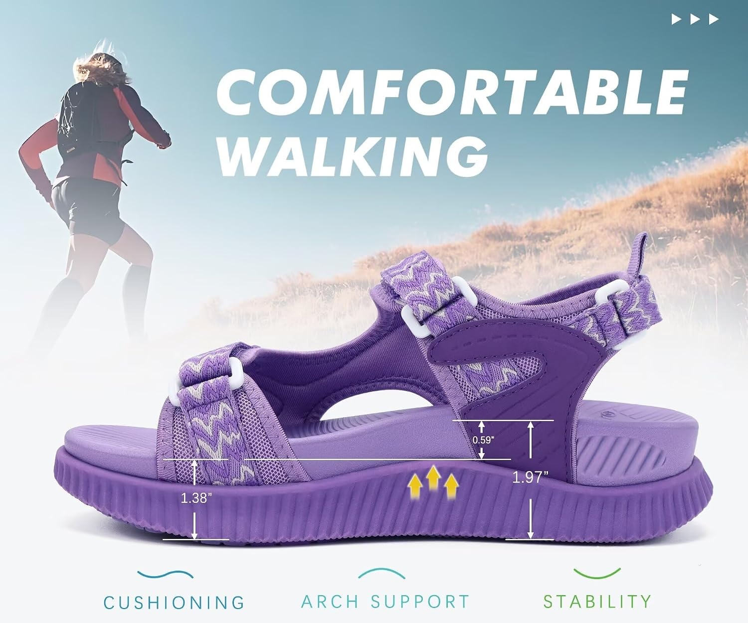image:imageKuaiLu Womens Orthopedic Walking Sandals with Comfortable Arch SupportPurple