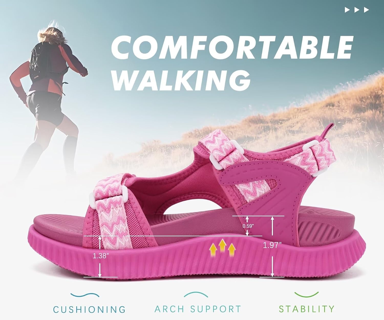image:imageKuaiLu Womens Orthopedic Walking Sandals with Comfortable Arch SupportRose
