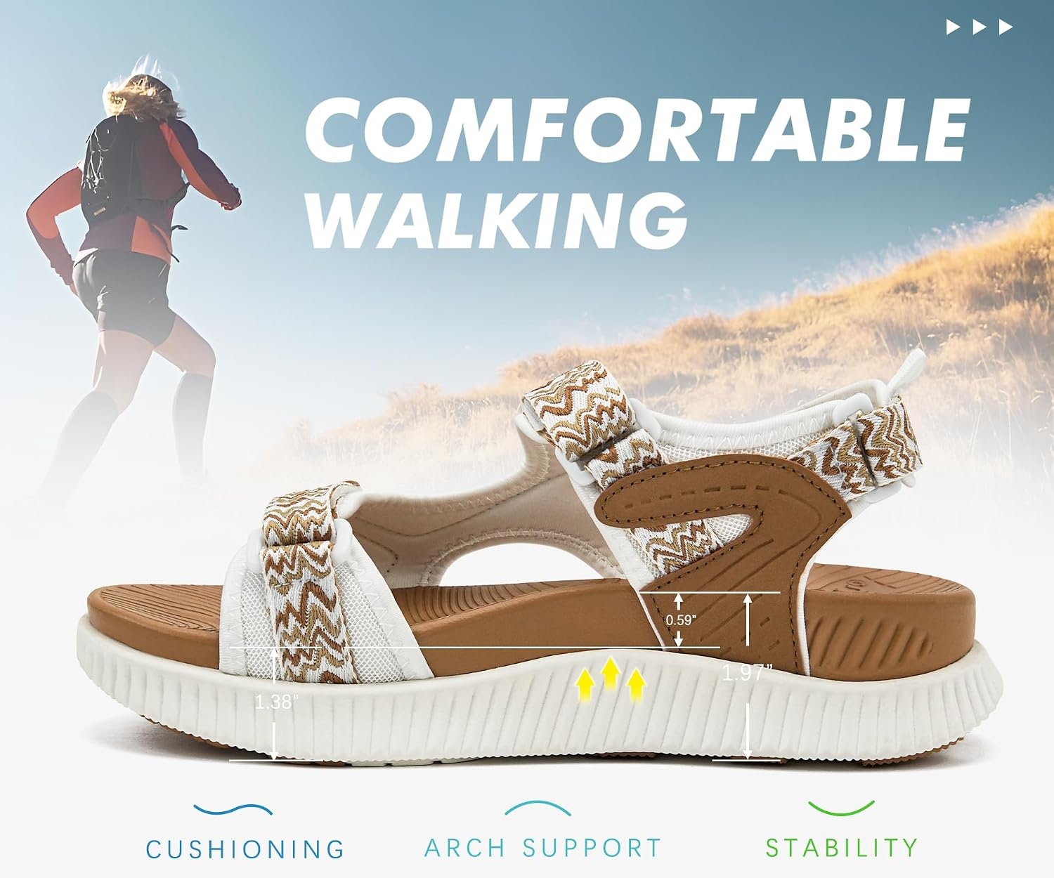 image:imageKuaiLu Womens Orthopedic Walking Sandals with Comfortable Arch SupportWhite Khaki