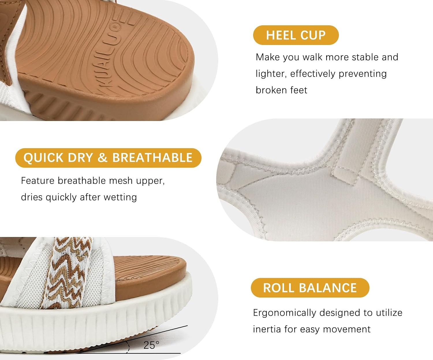 image:imageKuaiLu Womens Orthopedic Walking Sandals with Comfortable Arch SupportWhite Khaki