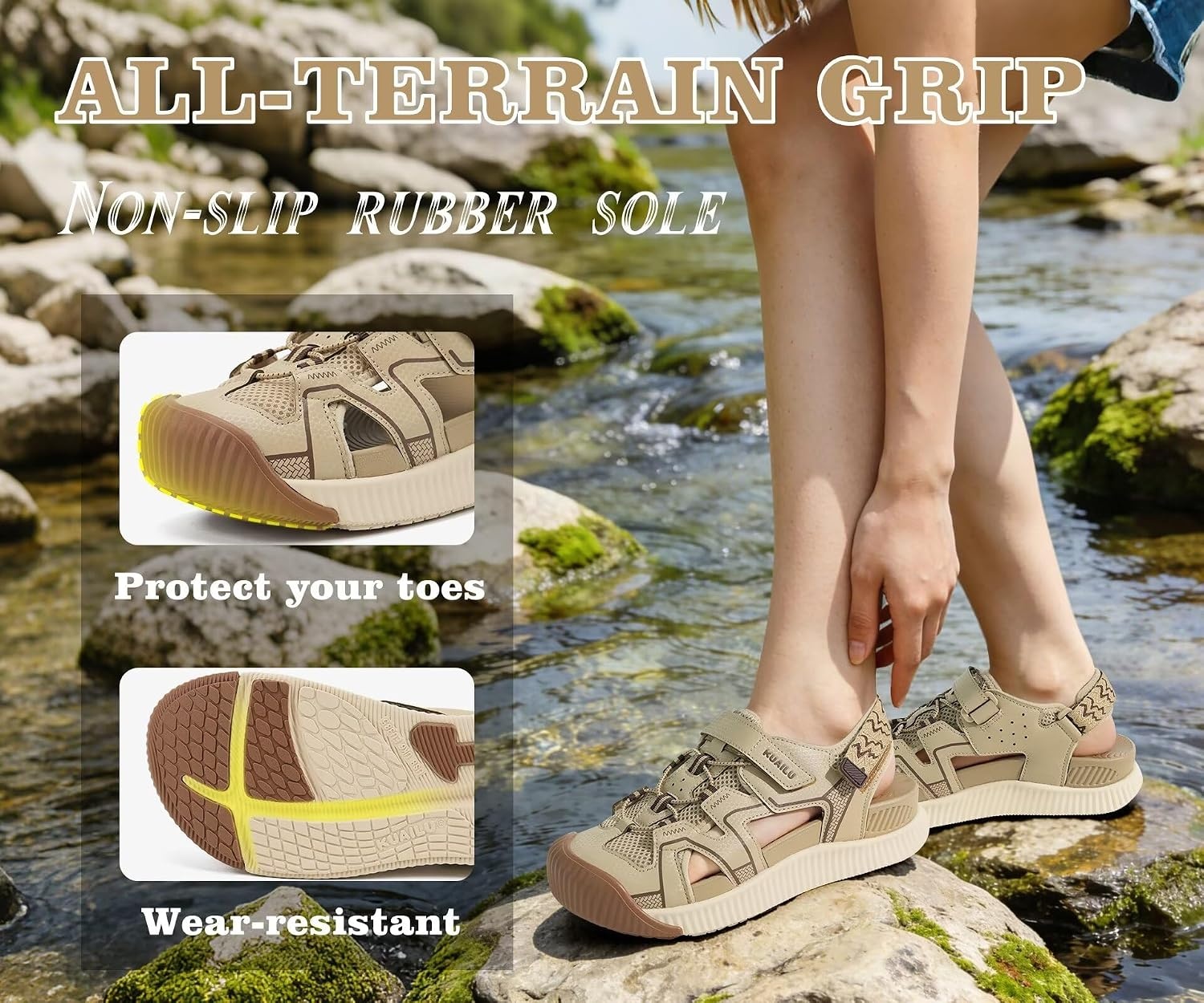 image:imageKuaiLu Womens Orthotic Walking Arch Support Closed Toe Sport Hiking SandalsBeige