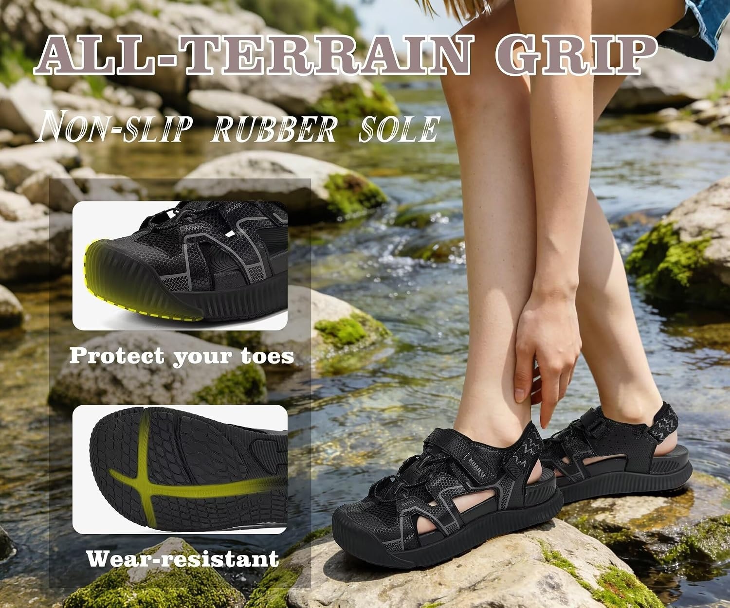 image:imageKuaiLu Womens Orthotic Walking Arch Support Closed Toe Sport Hiking SandalsBlack