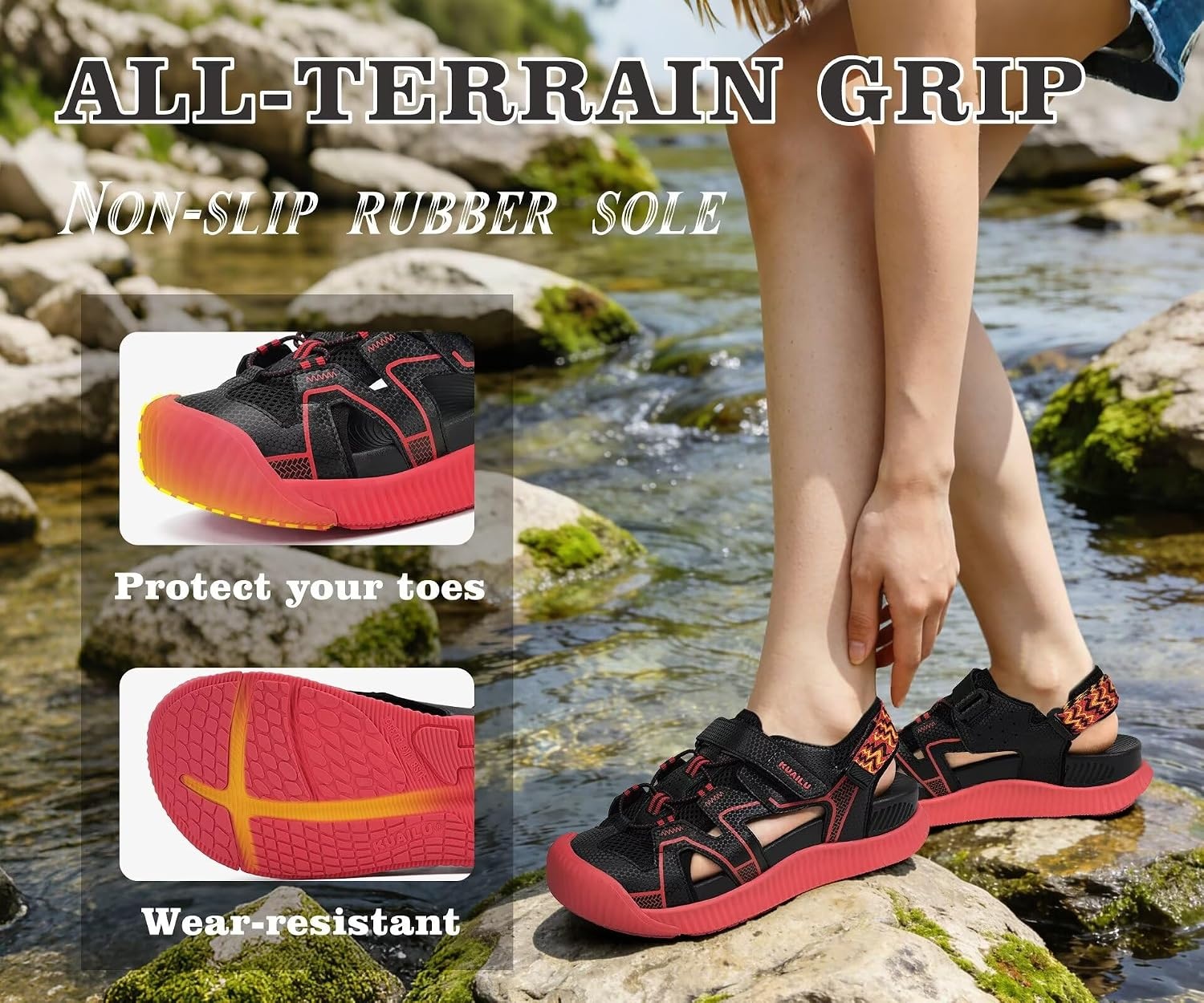 image:imageKuaiLu Womens Orthotic Walking Arch Support Closed Toe Sport Hiking SandalsBlackRed