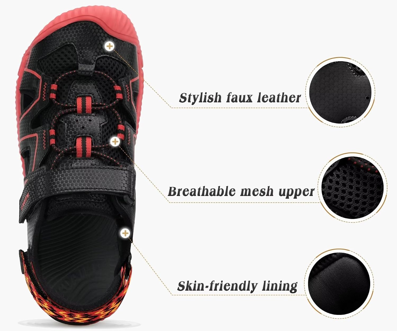 image:imageKuaiLu Womens Orthotic Walking Arch Support Closed Toe Sport Hiking SandalsBlackRed