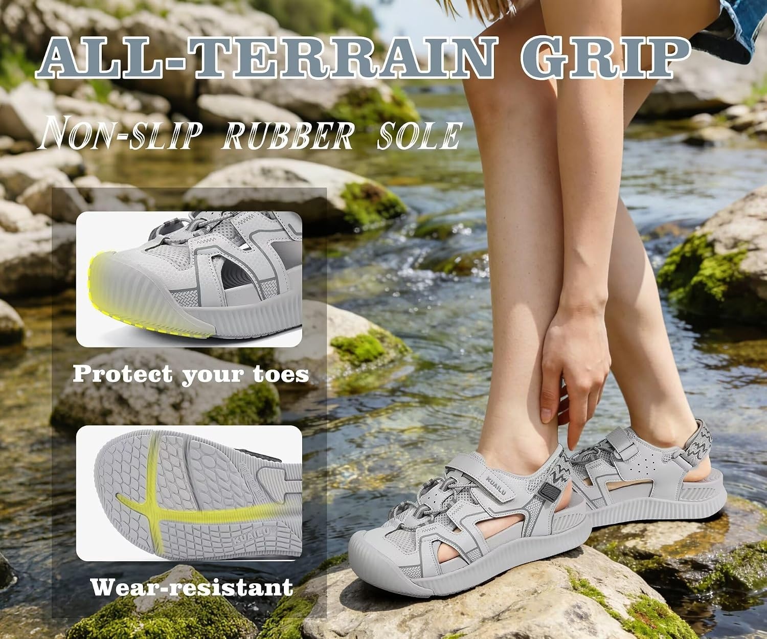 image:imageKuaiLu Womens Orthotic Walking Arch Support Closed Toe Sport Hiking SandalsGrey
