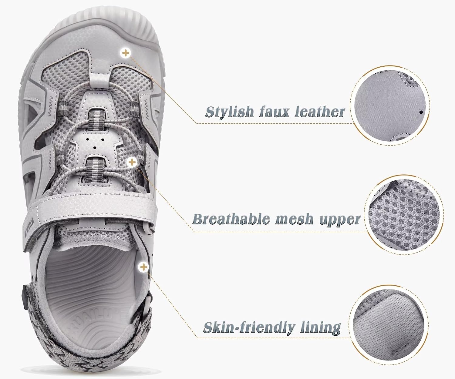 image:imageKuaiLu Womens Orthotic Walking Arch Support Closed Toe Sport Hiking SandalsGrey